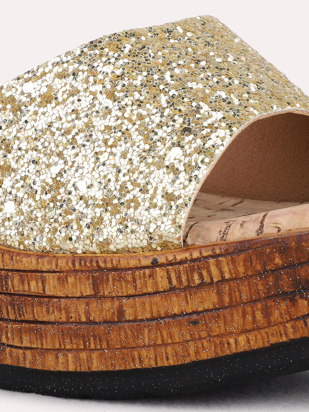 Womens Golden Party Wear Embellished Wedge Heel Sandals