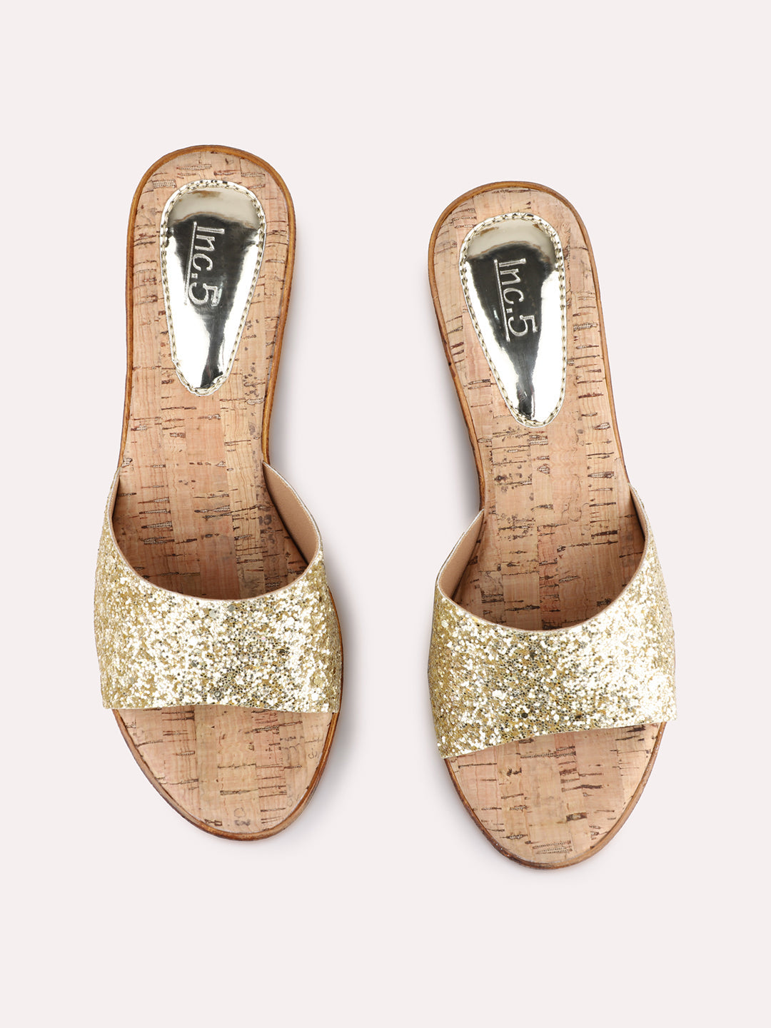 Womens Golden Party Wear Embellished Wedge Heel Sandals