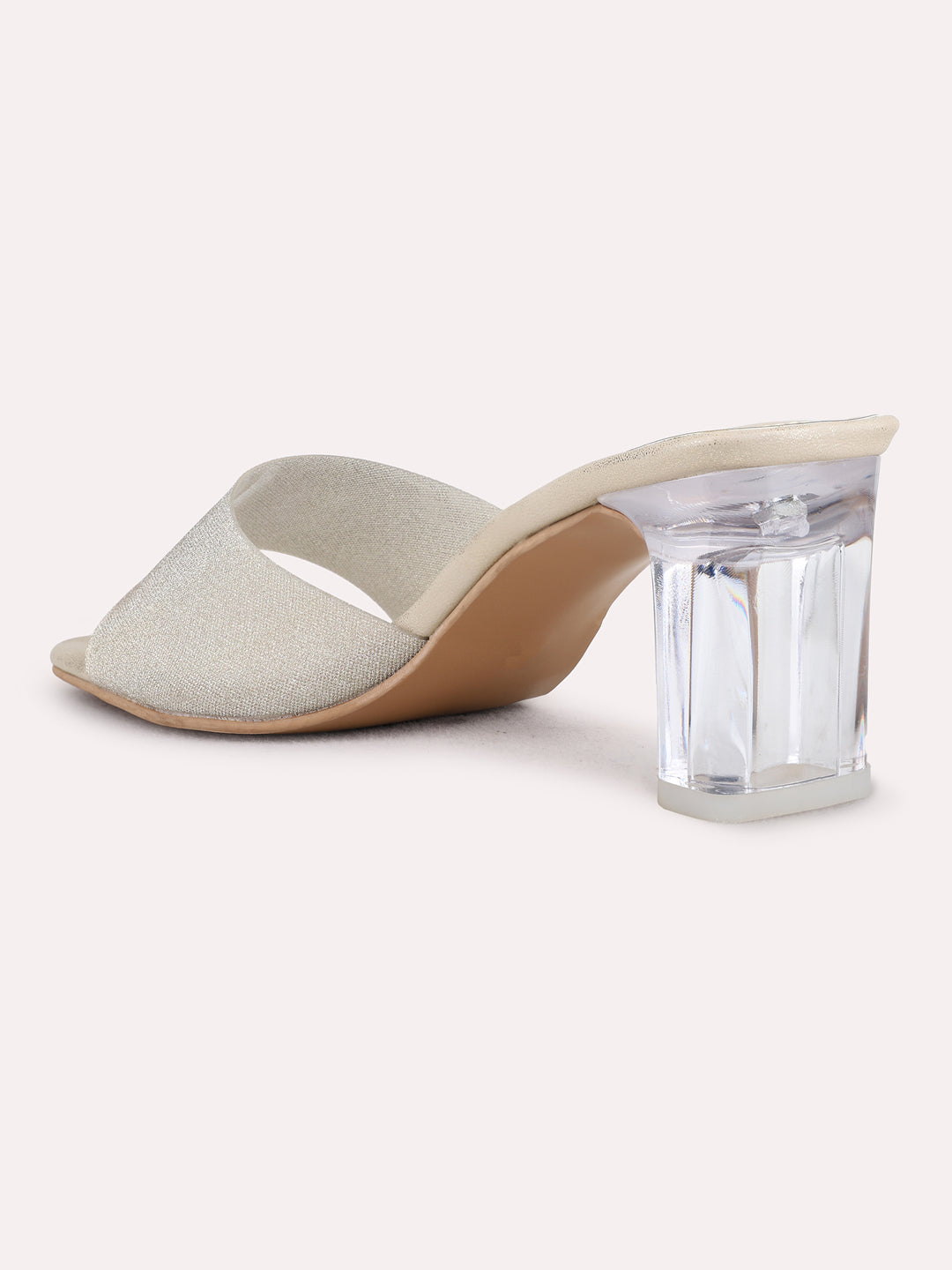 Womens Golden Party Wear Solid Pattern Square Toe Block Heels