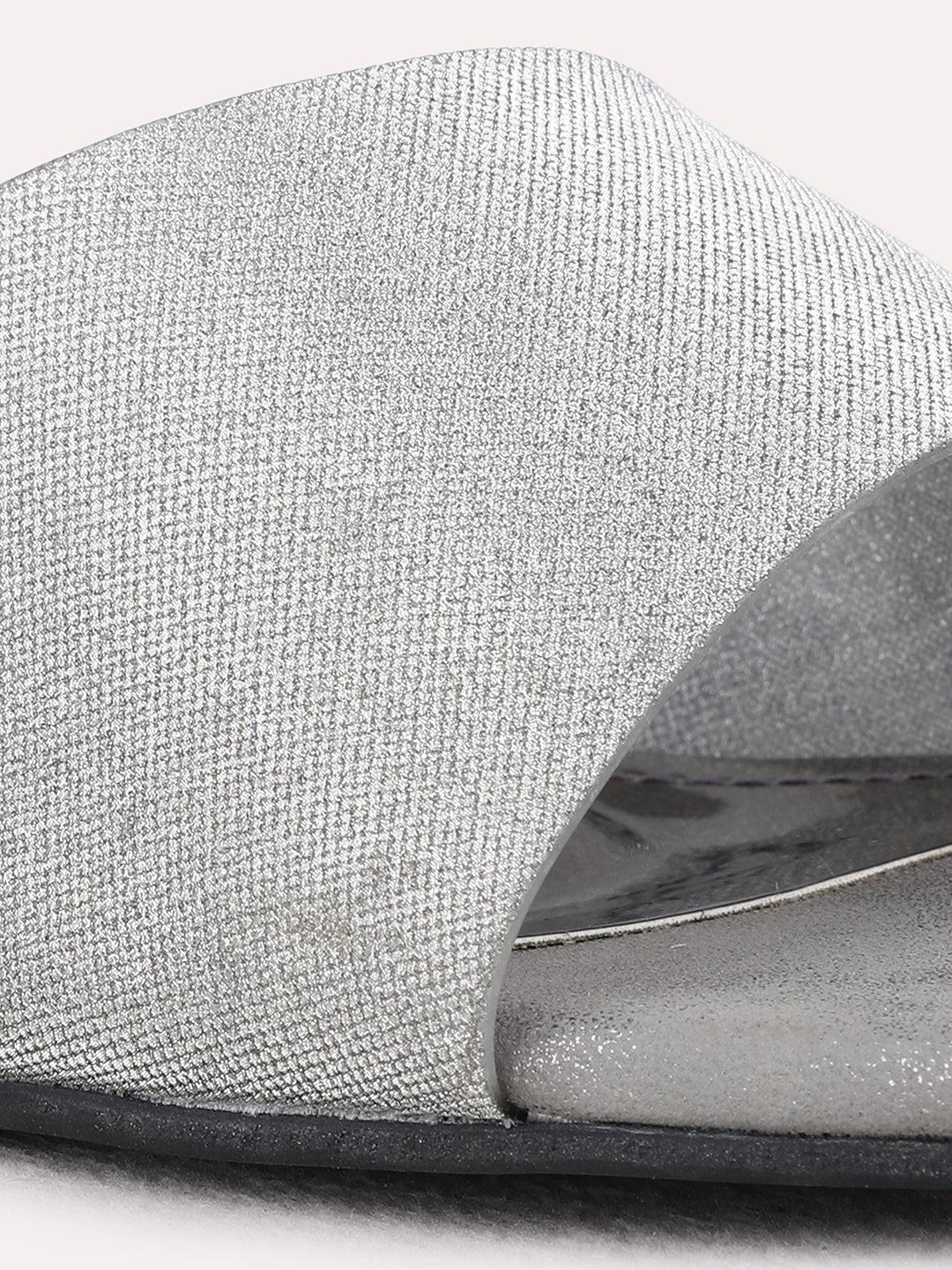 Womens Pewter Party Wear Textured Square Toe Block Heel Sandals