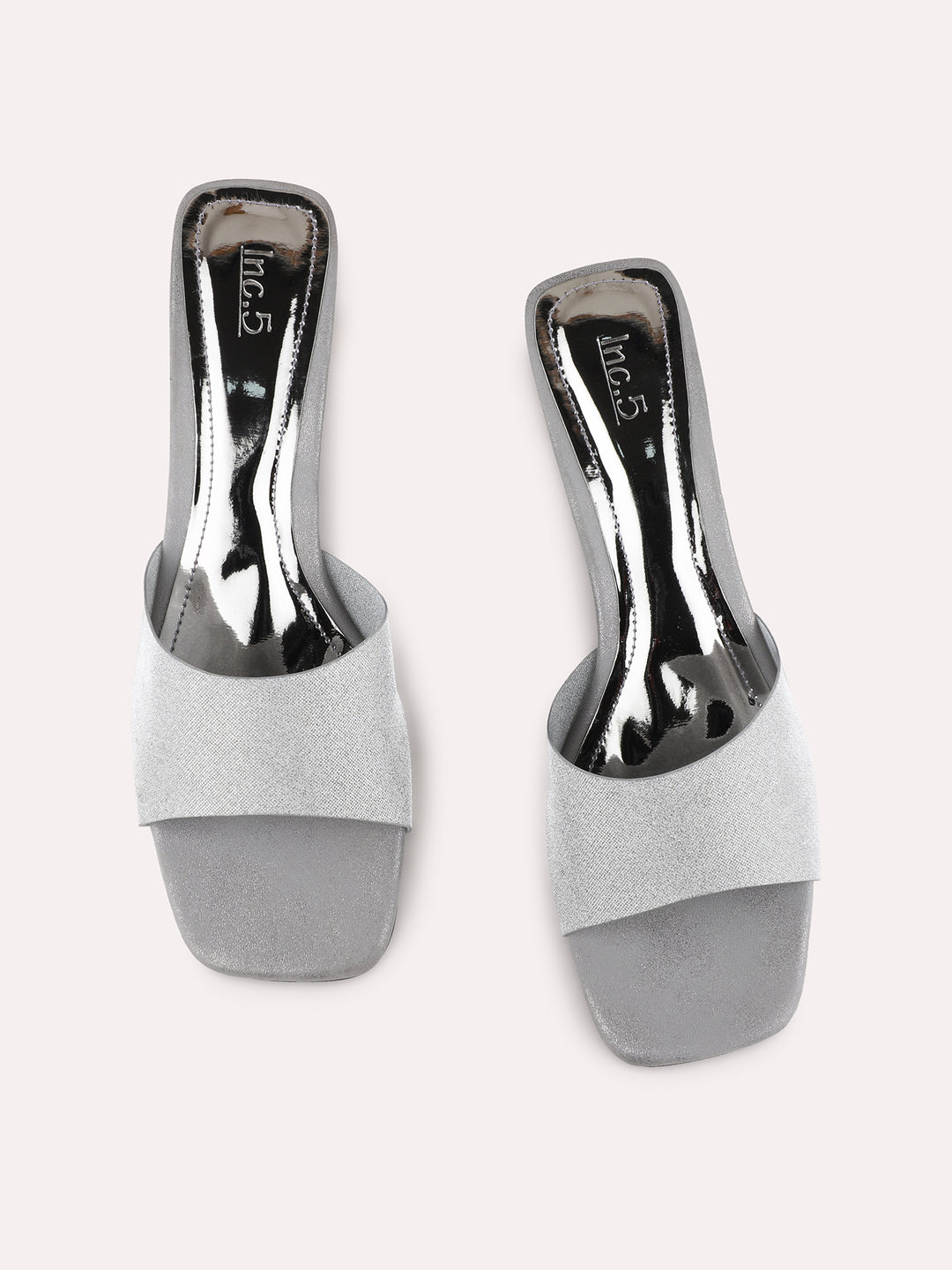 Womens Pewter Party Wear Textured Square Toe Block Heel Sandals