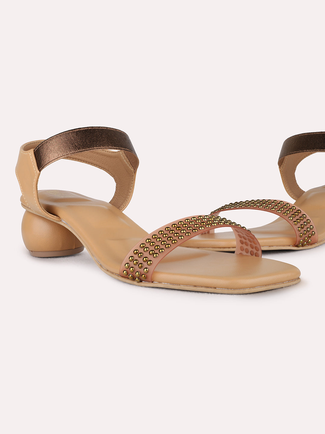 Womens Beige Party Wear Solid Block Heel Sandals