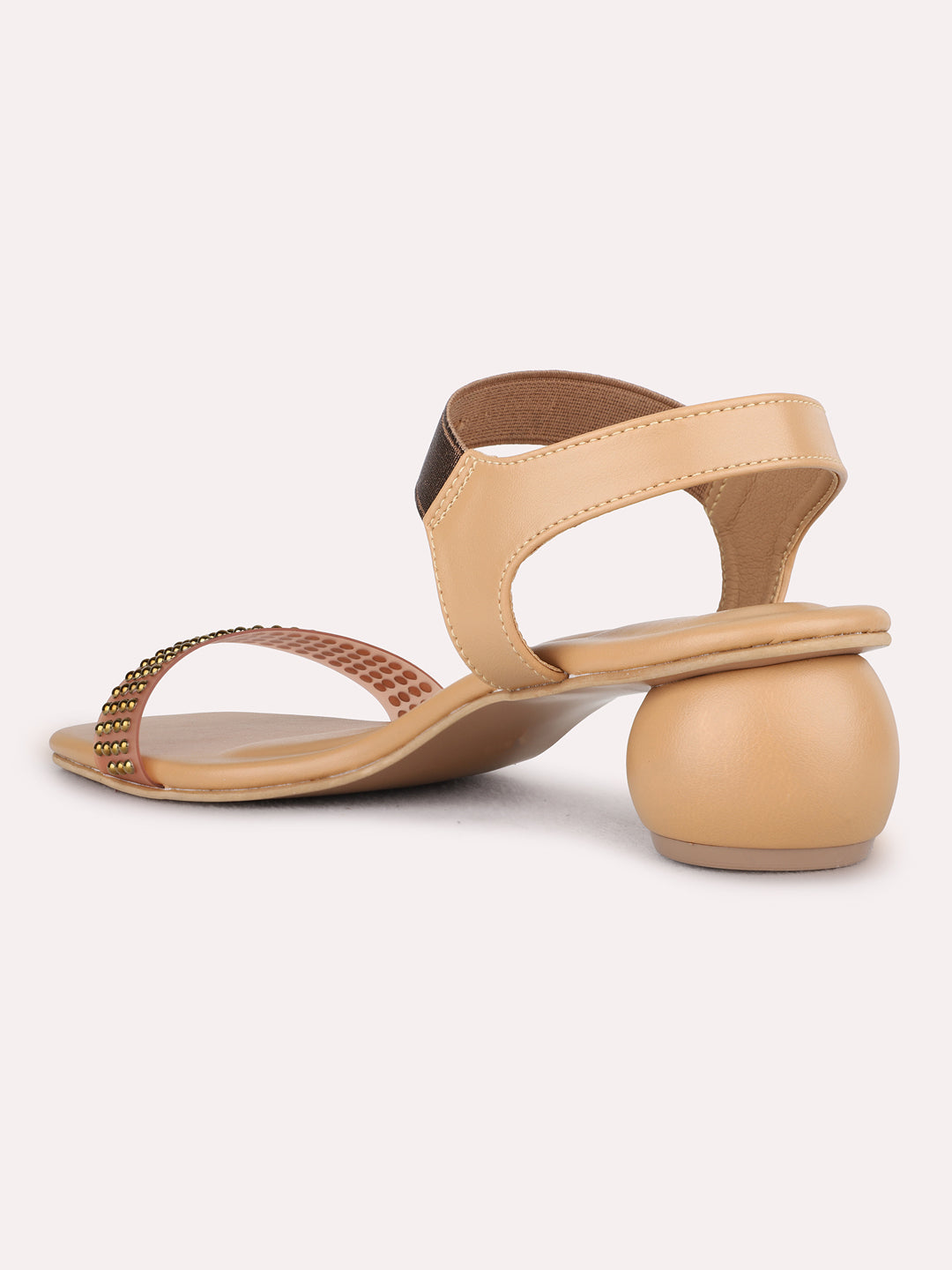 Womens Beige Party Wear Solid Block Heel Sandals