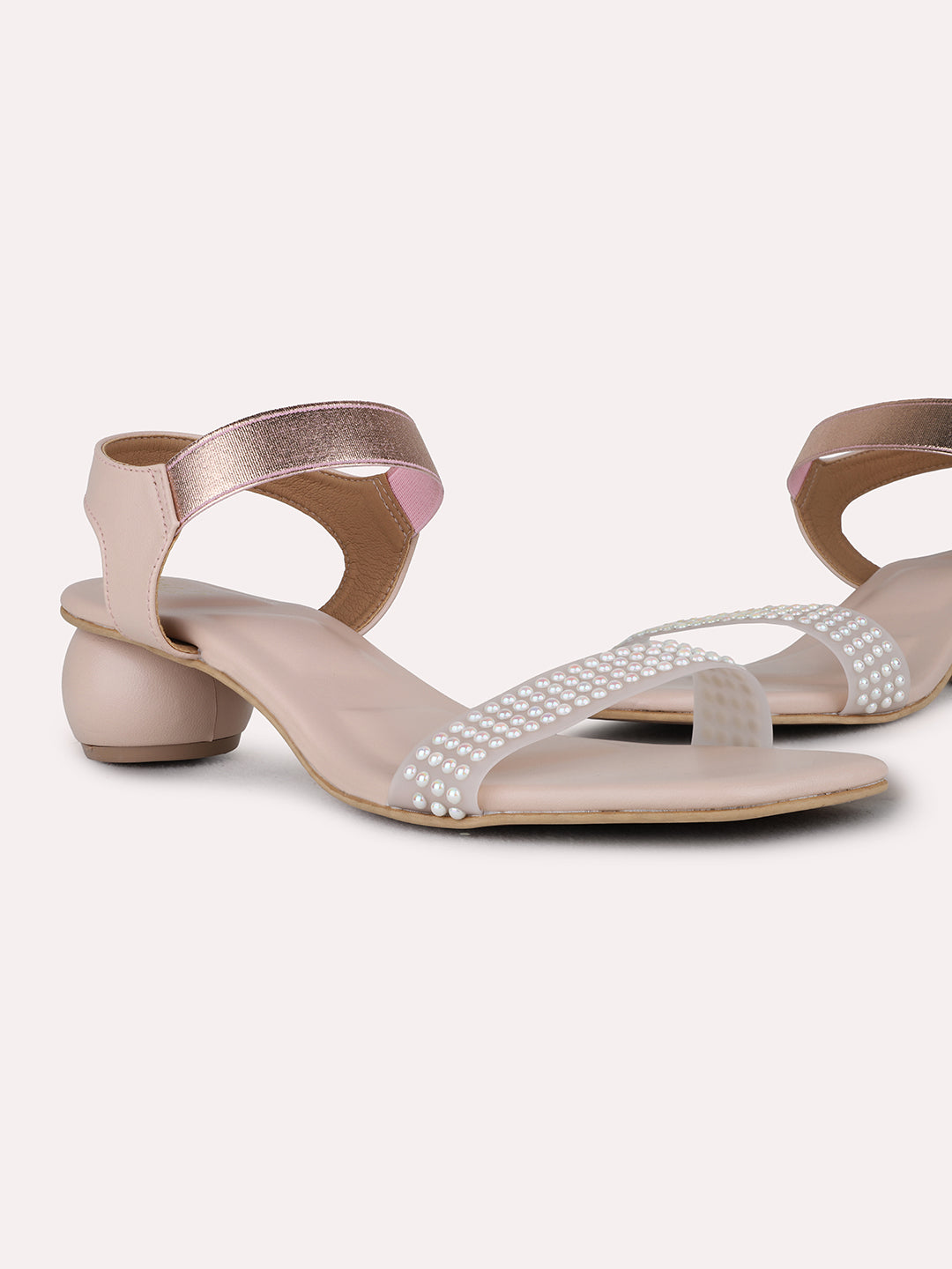 Womens Pink Party Wear Solid Pattern Block Heel Sandals