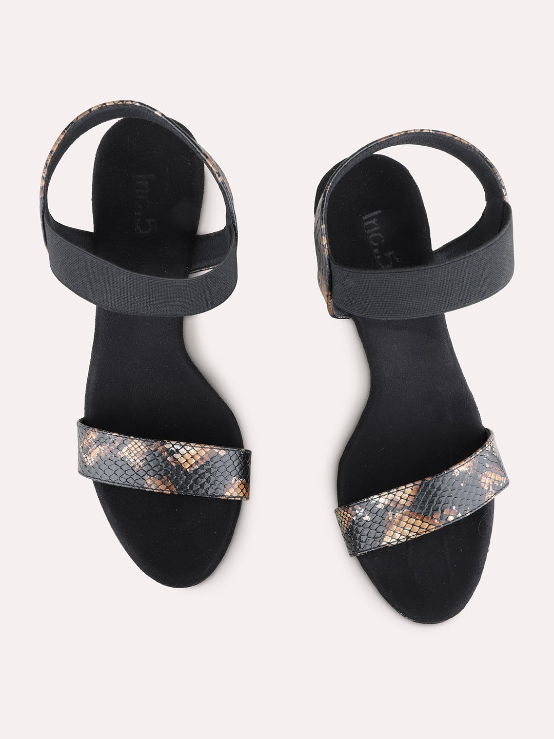 Womens Black Party Wear Printed Pattern Round Toe Platform Heels