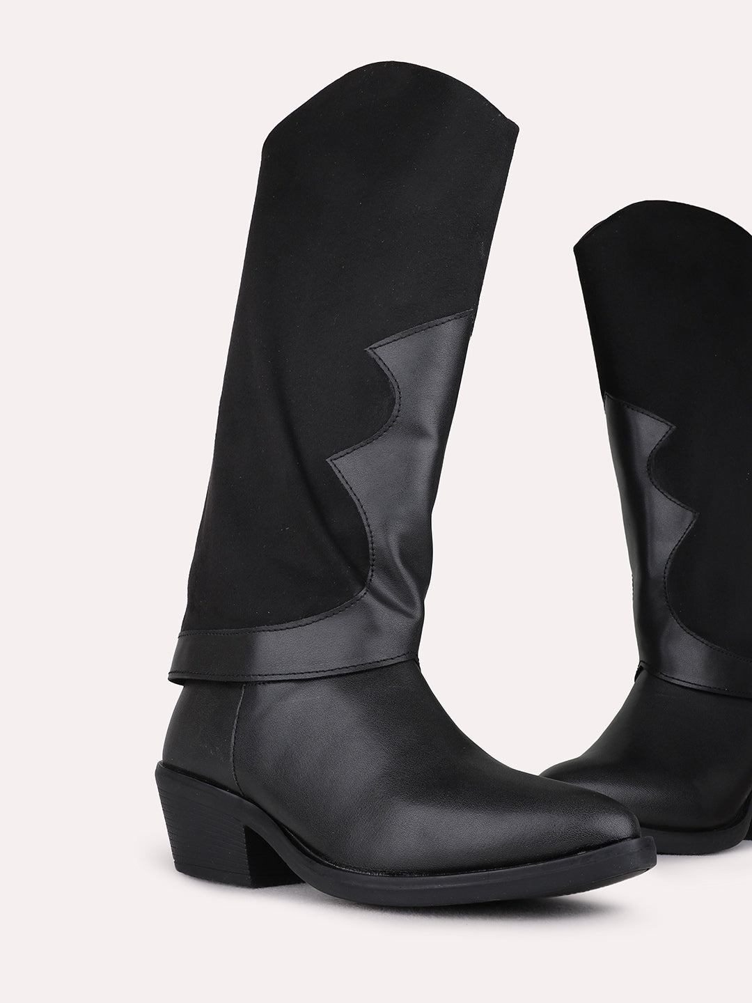 Womens Black Casual Solid Pattern Narrow Toe Boots