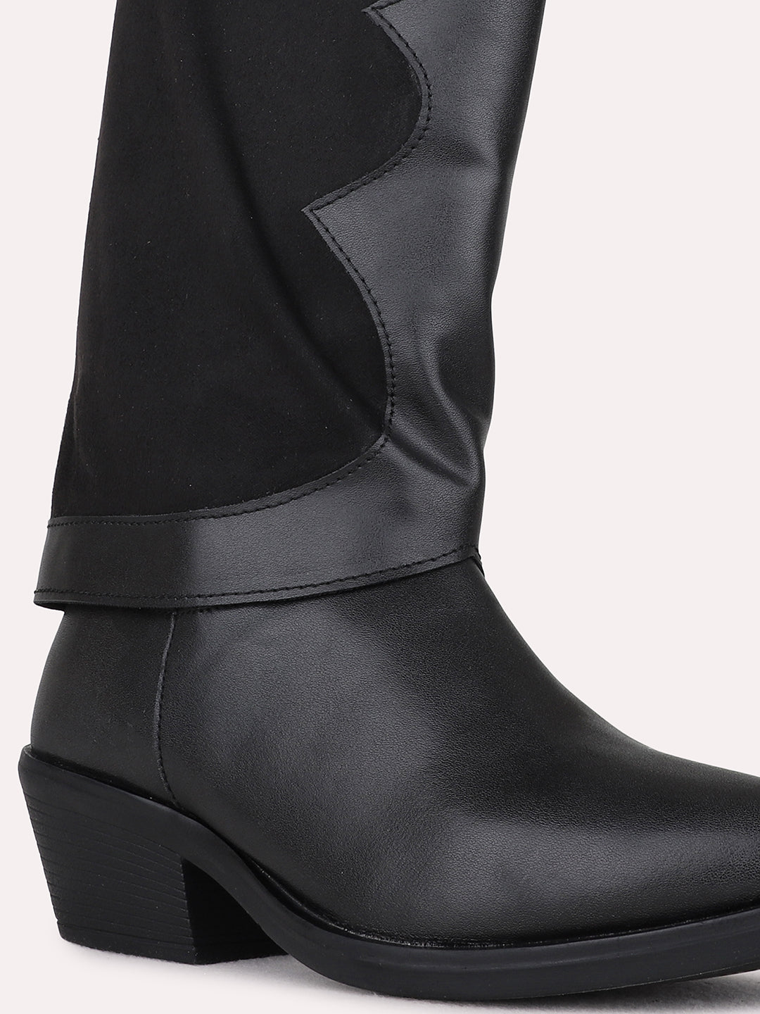 Womens Black Casual Solid Pattern Narrow Toe Boots