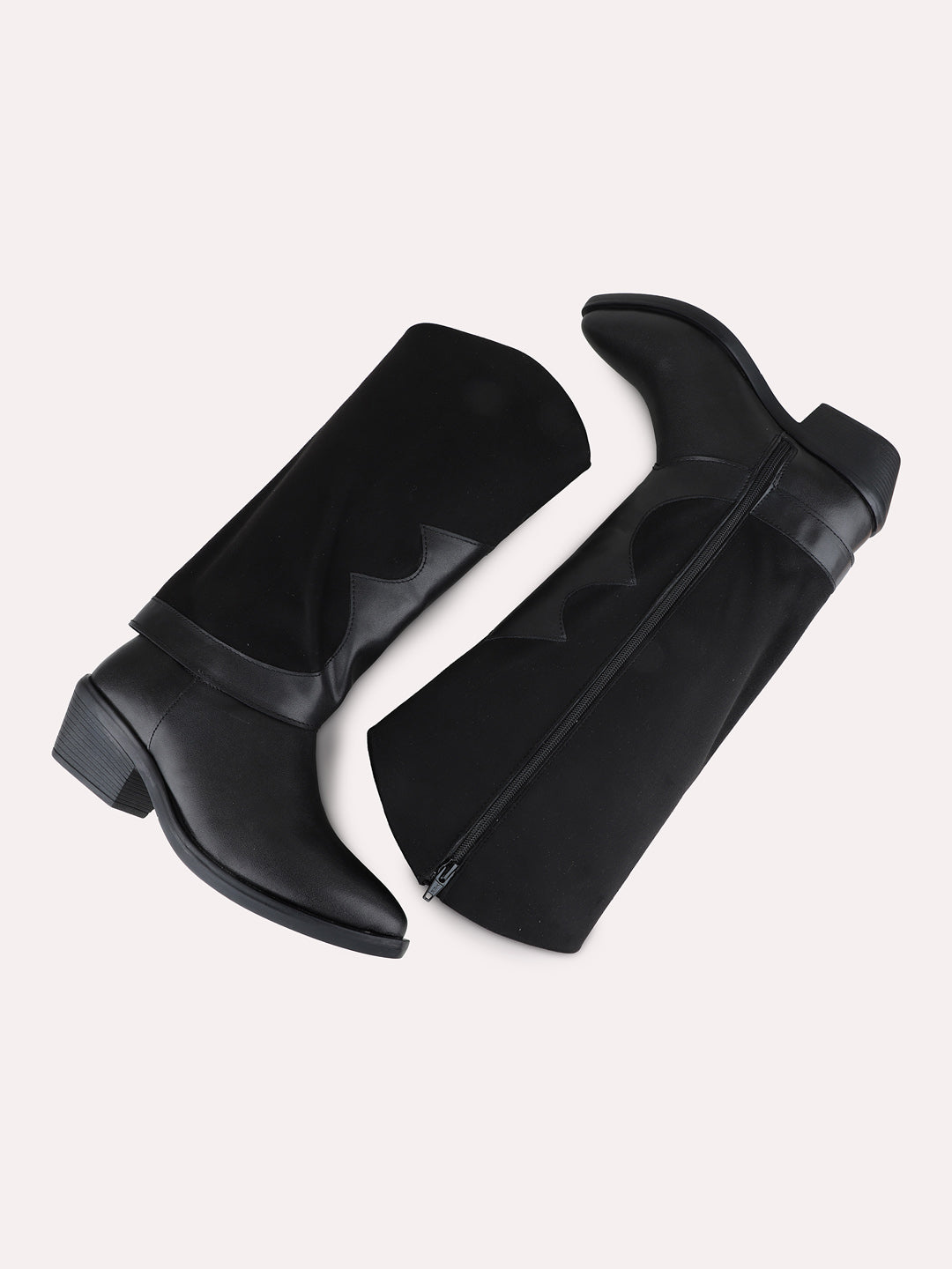 Womens Black Casual Solid Pattern Narrow Toe Boots