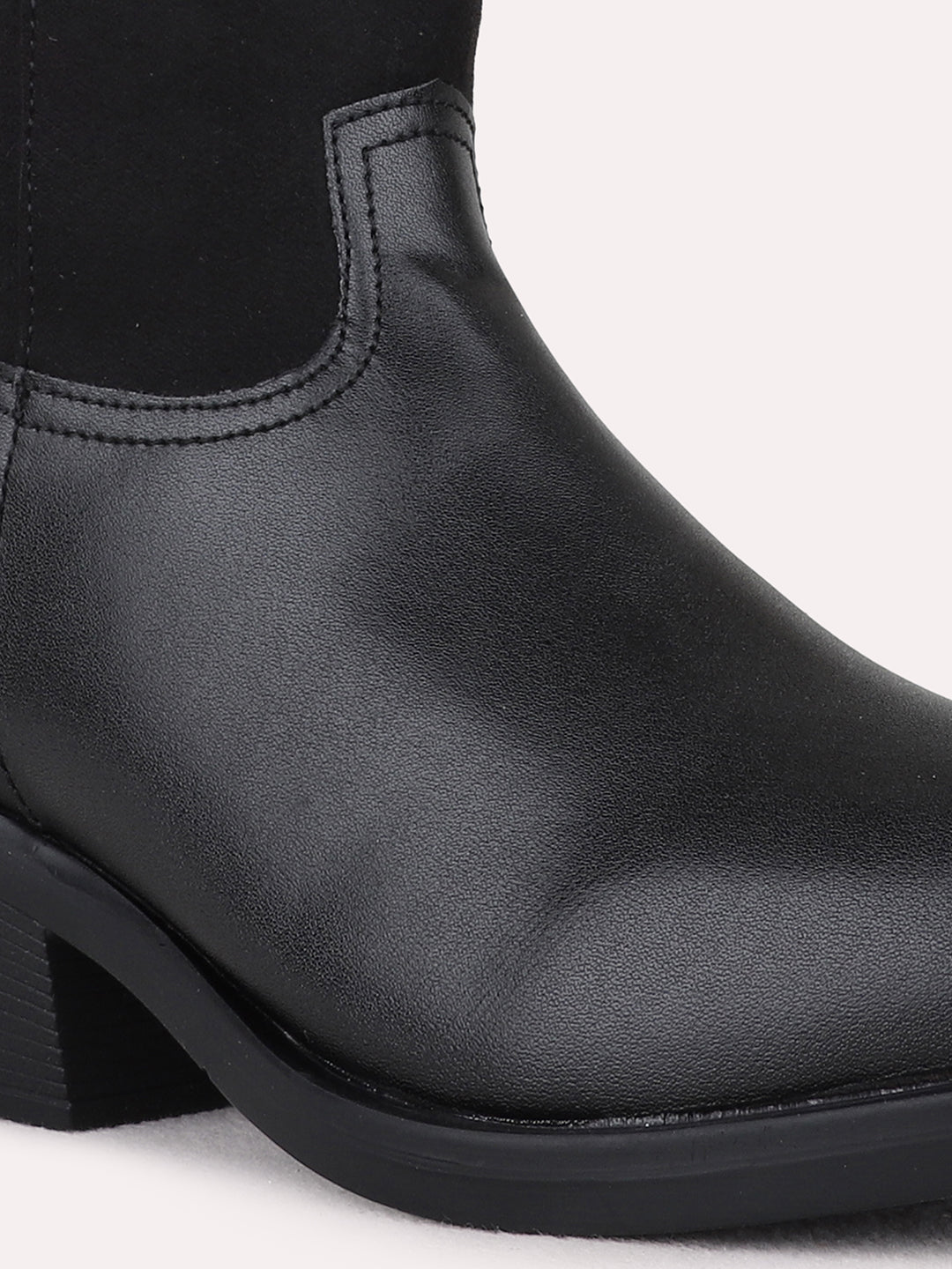 Womens Black Casual Solid Narrow Toe Block Heel Boots