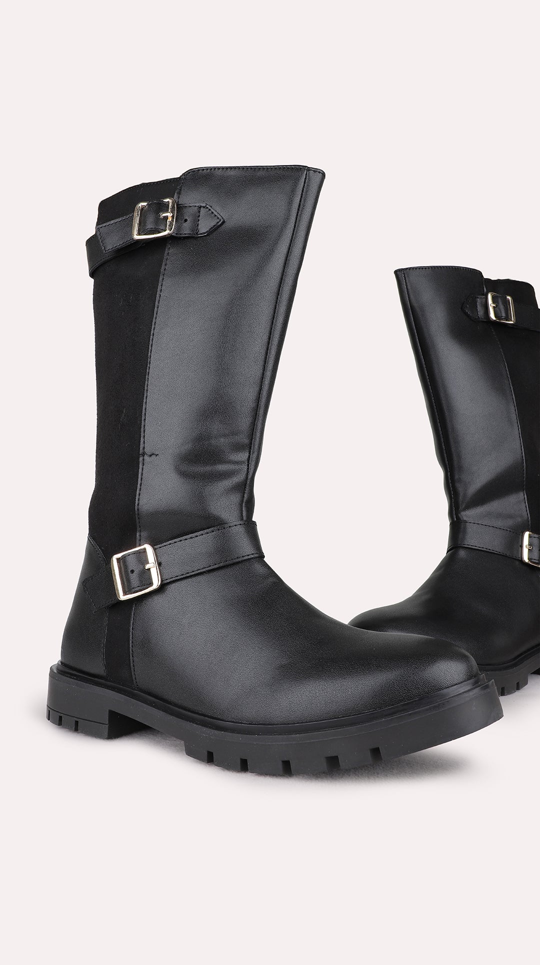 Womens Black Casual Solid Pattern Round Toe  Boots