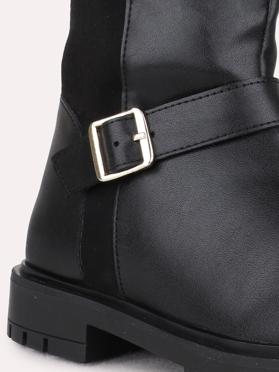 Womens Black Casual Solid Pattern Round Toe  Boots