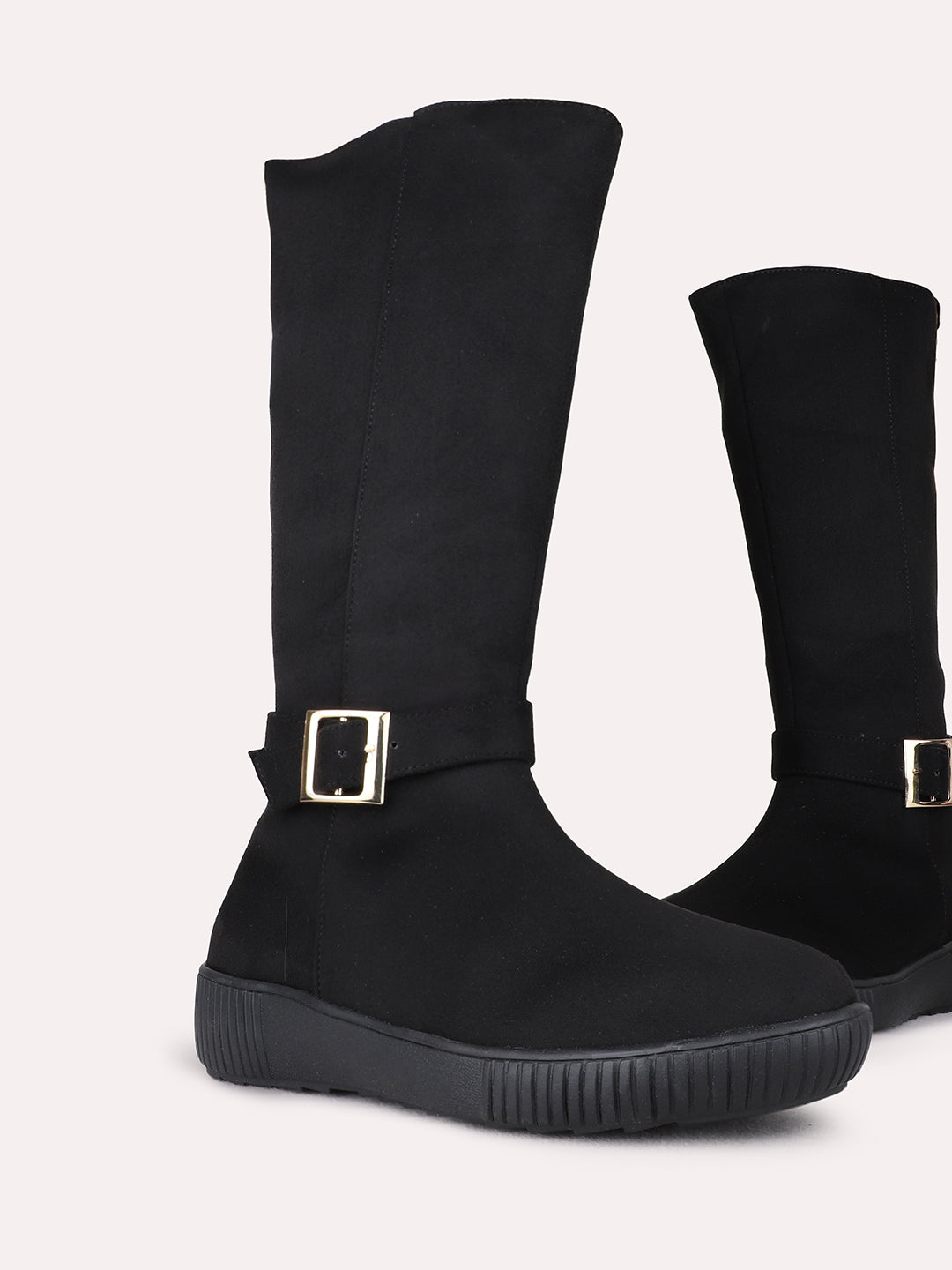 Womens Black Casual Solid Pattern Round Toe Shape Boots