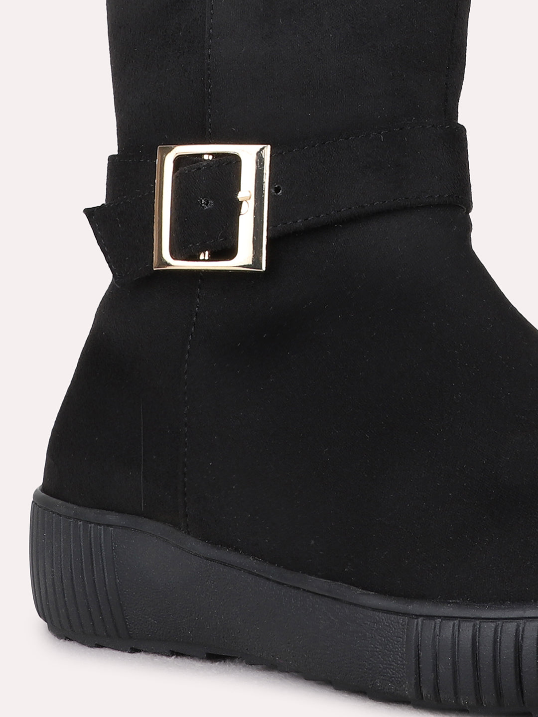 Womens Black Casual Solid Pattern Round Toe Shape Boots
