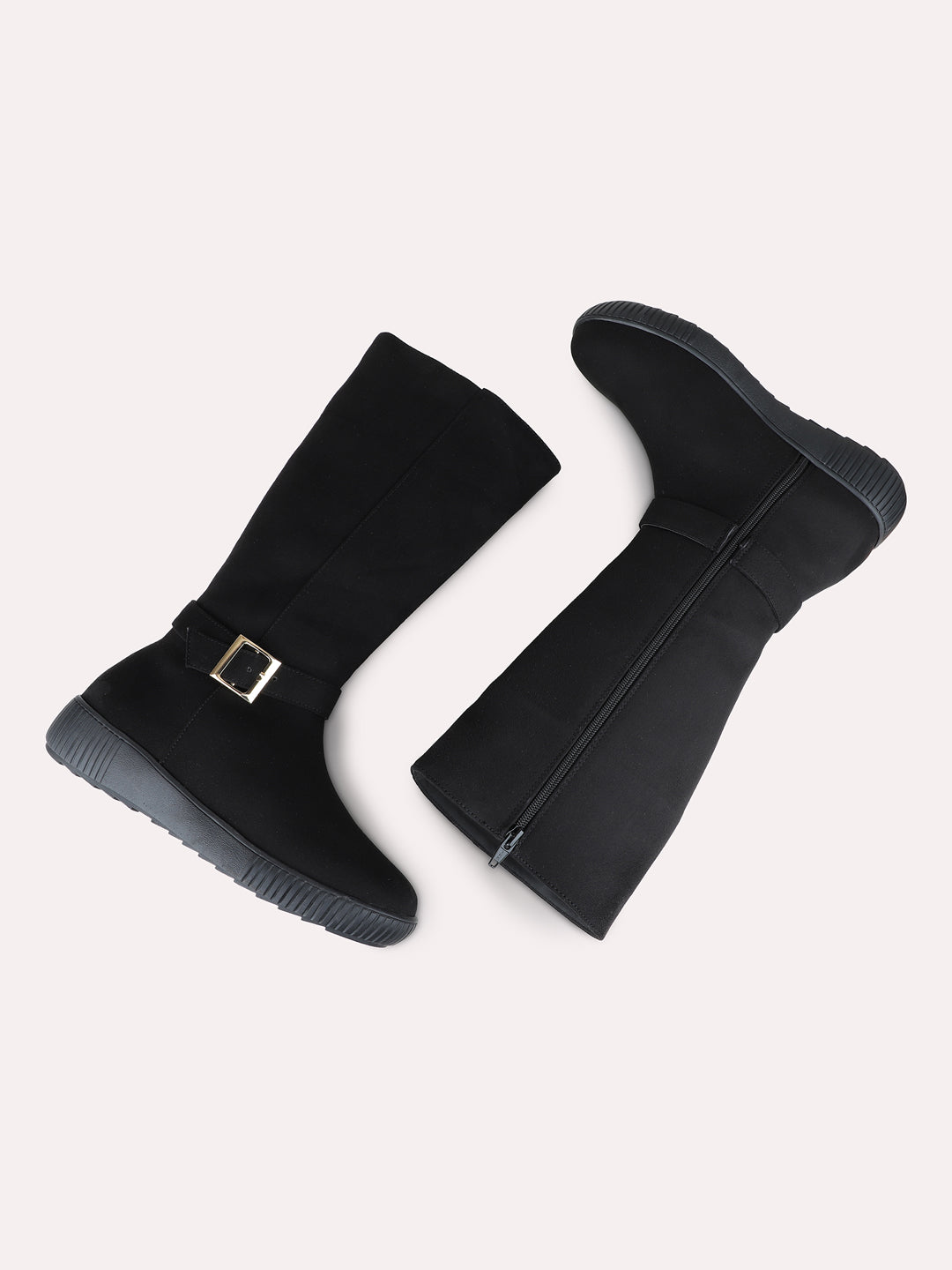 Womens Black Casual Solid Pattern Round Toe Shape Boots