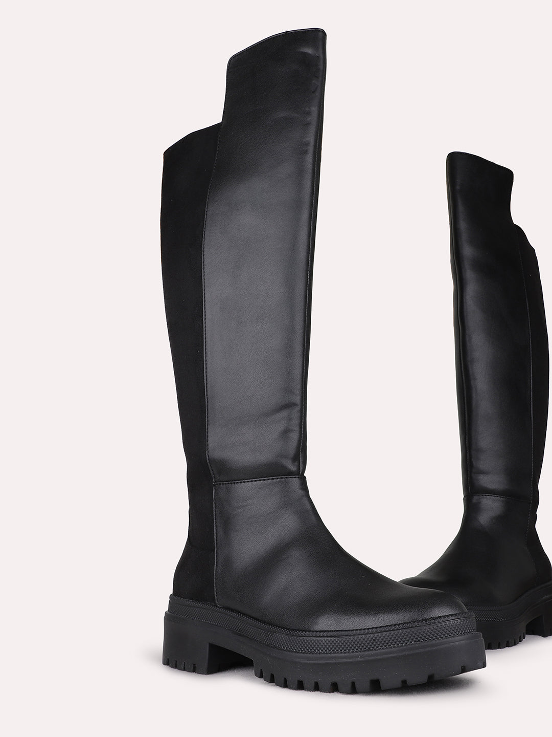 Womens Black Casual Solid Round Toe Shape Boots