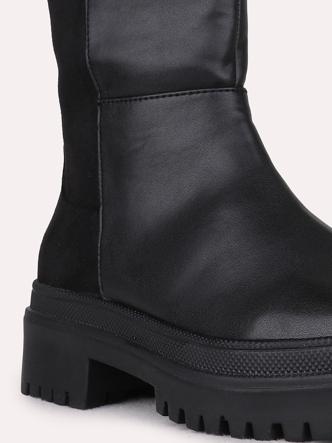 Womens Black Casual Solid Round Toe Shape Boots