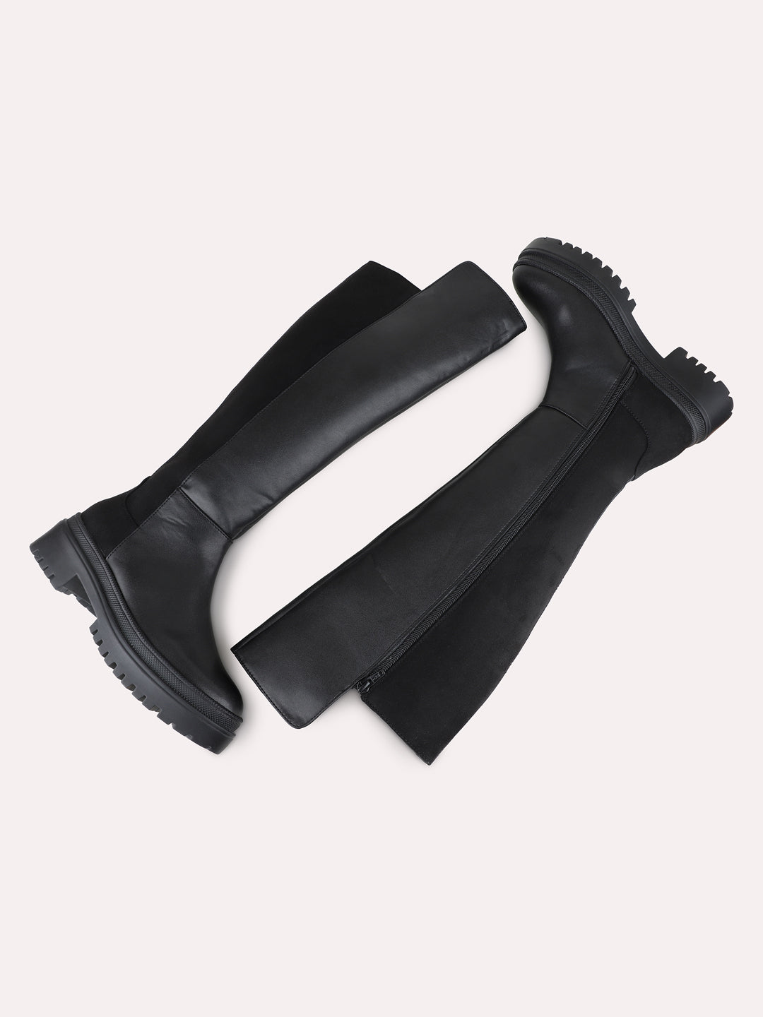 Womens Black Casual Solid Round Toe Shape Boots