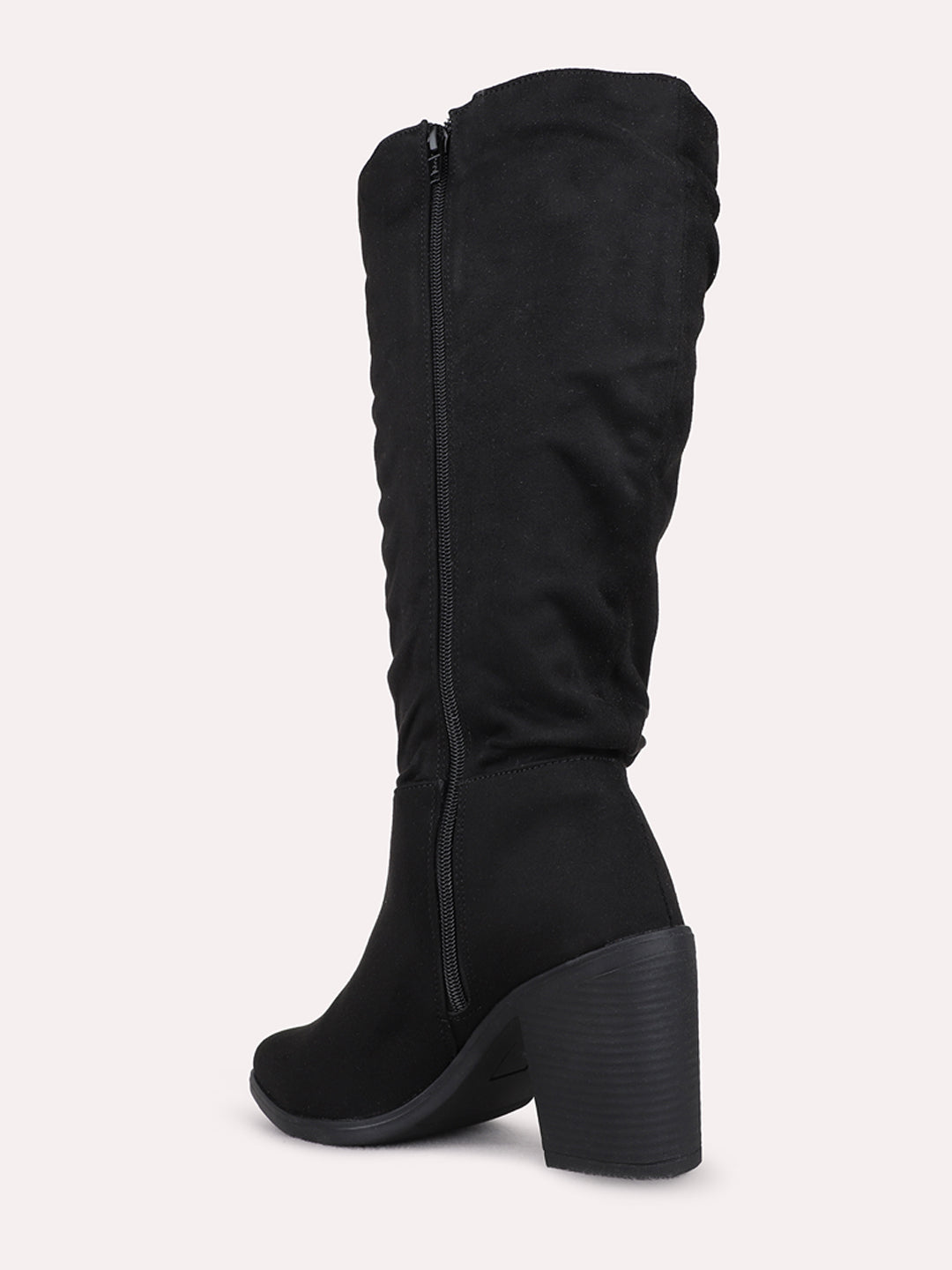 Womens Black Casual Solid Round Toe Block Heel Boots