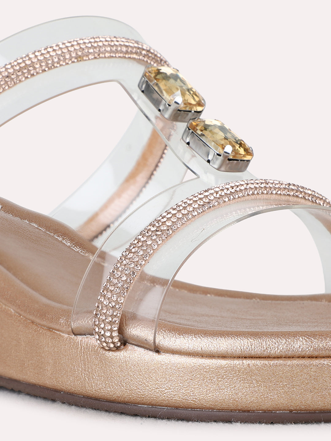 Womens Rose Gold Party Wear Transparent Round Toe Wedge Heels