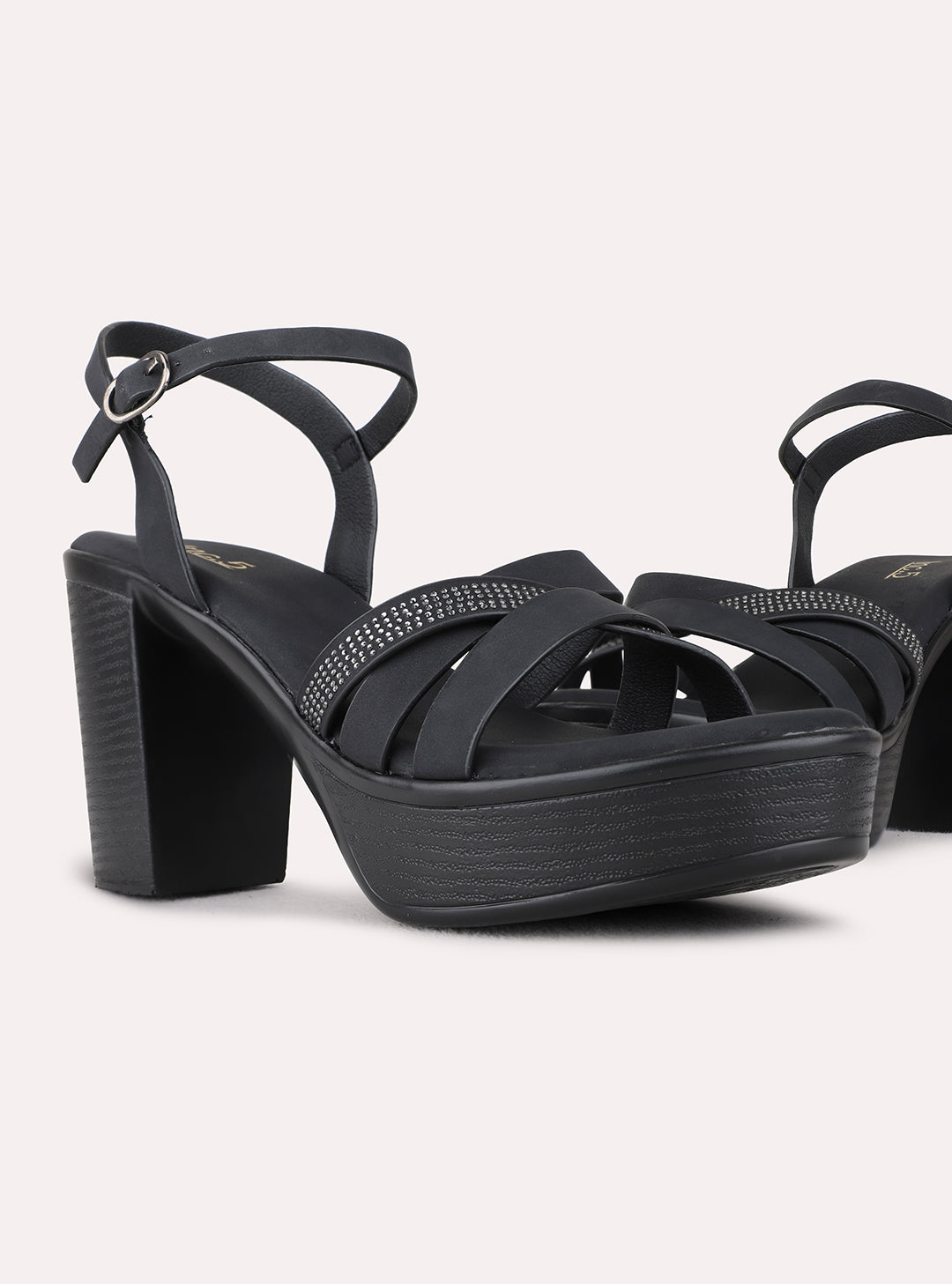 Womens Black Party Wear Solid Round Toe Flatform Heels