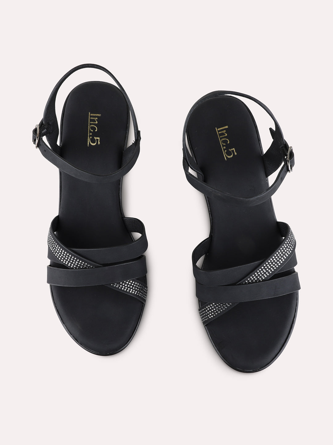 Womens Black Party Wear Solid Round Toe Flatform Heels