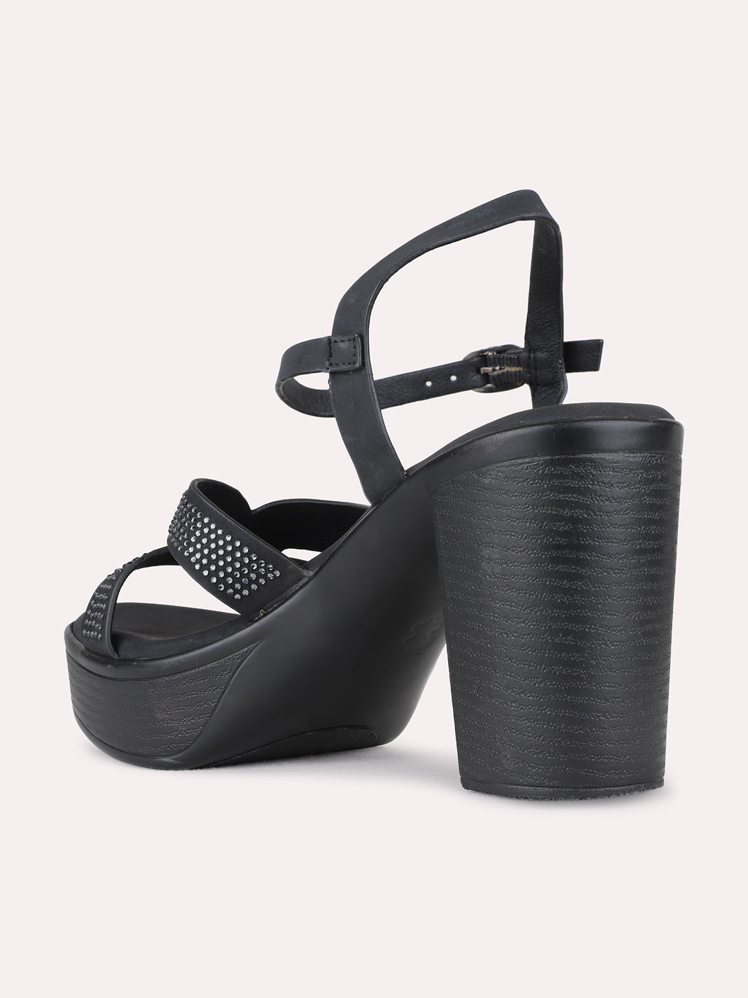 Womens Black Party Wear Embellished Round Toe Platform Heels