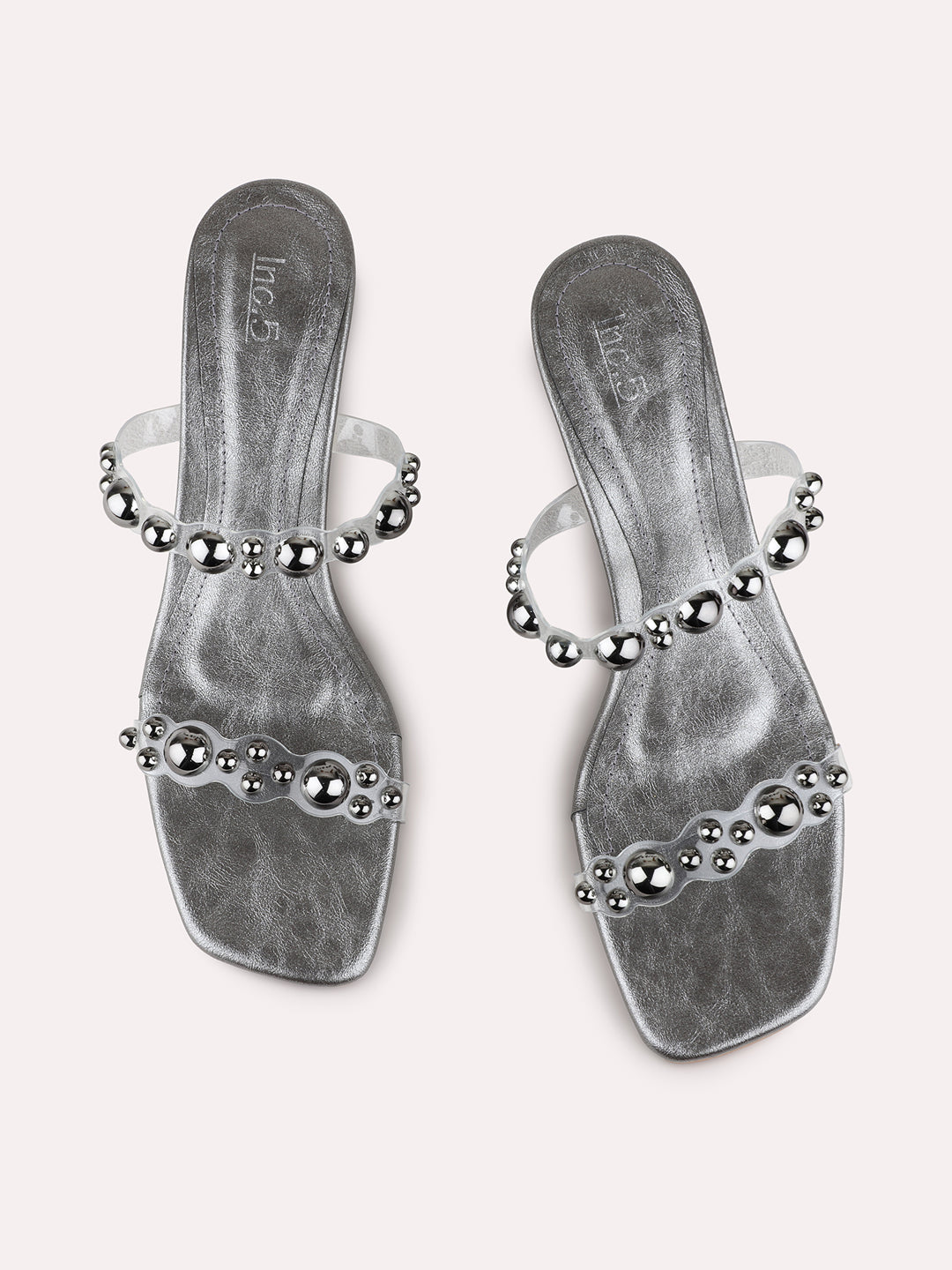 Womens Pewter Ethnic Embellished Square Toe Block Heels