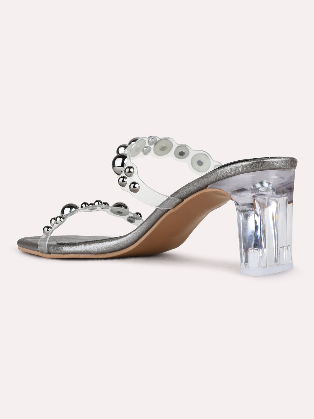 Womens Pewter Ethnic Embellished Square Toe Block Heels
