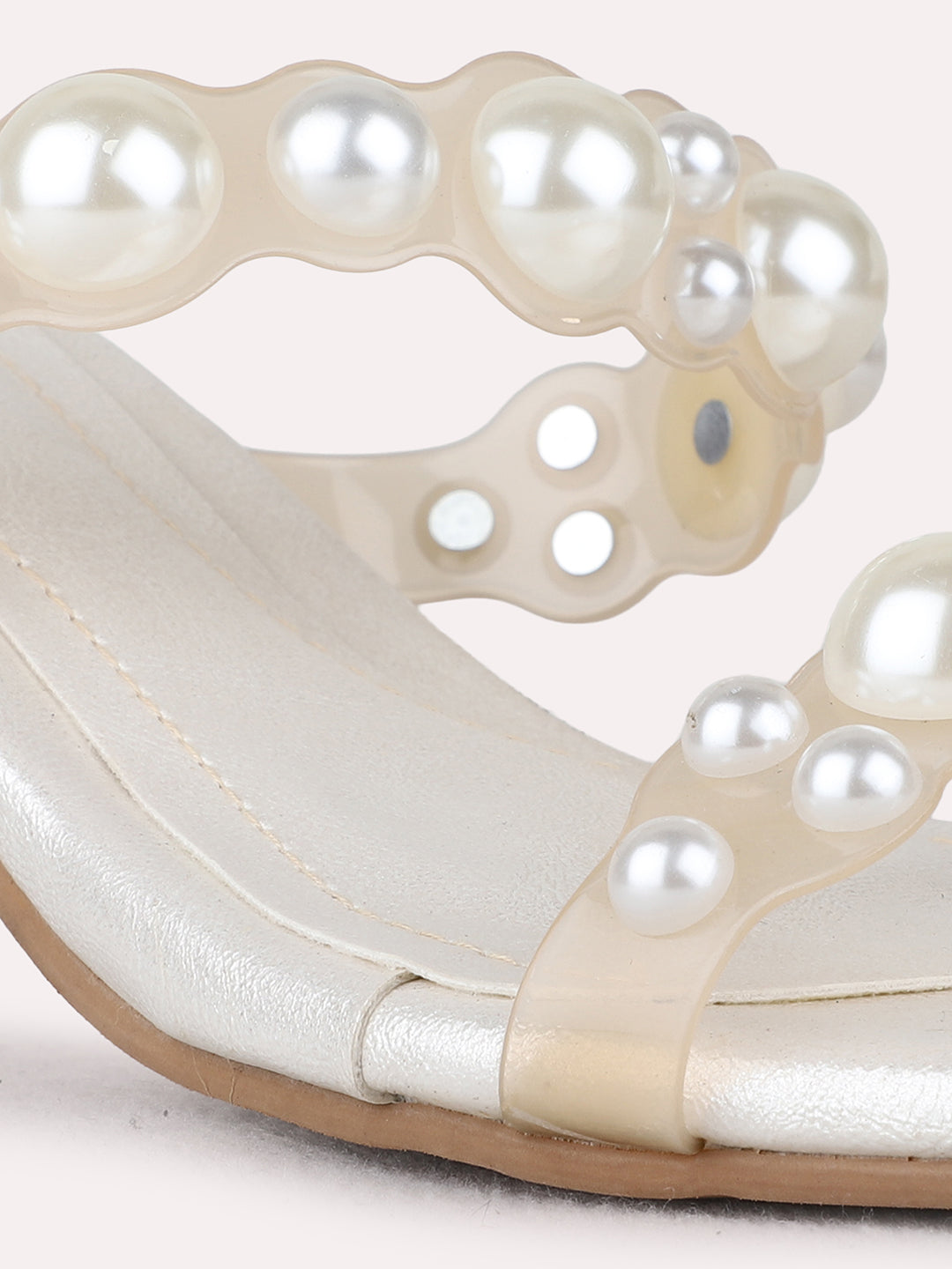 Womens White Ethnic Embellished Square Toe Block Heels
