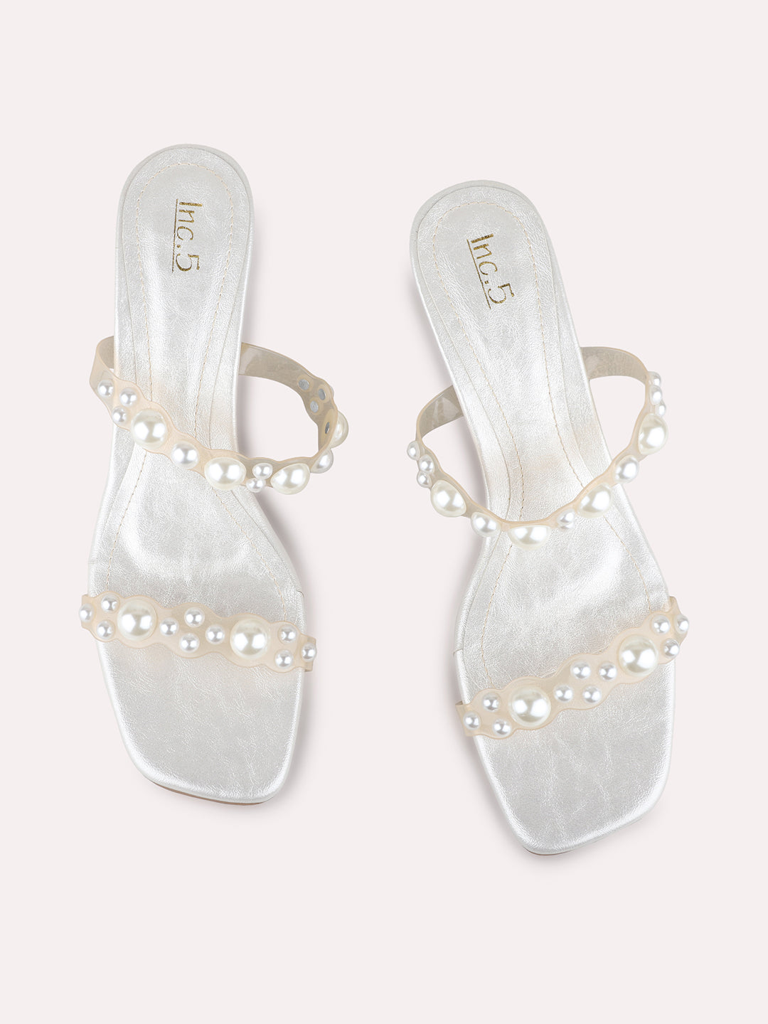 Womens White Ethnic Embellished Square Toe Block Heels