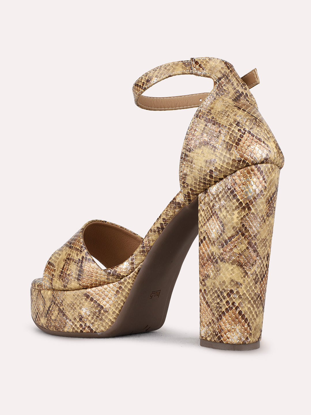 Womens Beige Party Wear Printed Round Toe Platform Heels