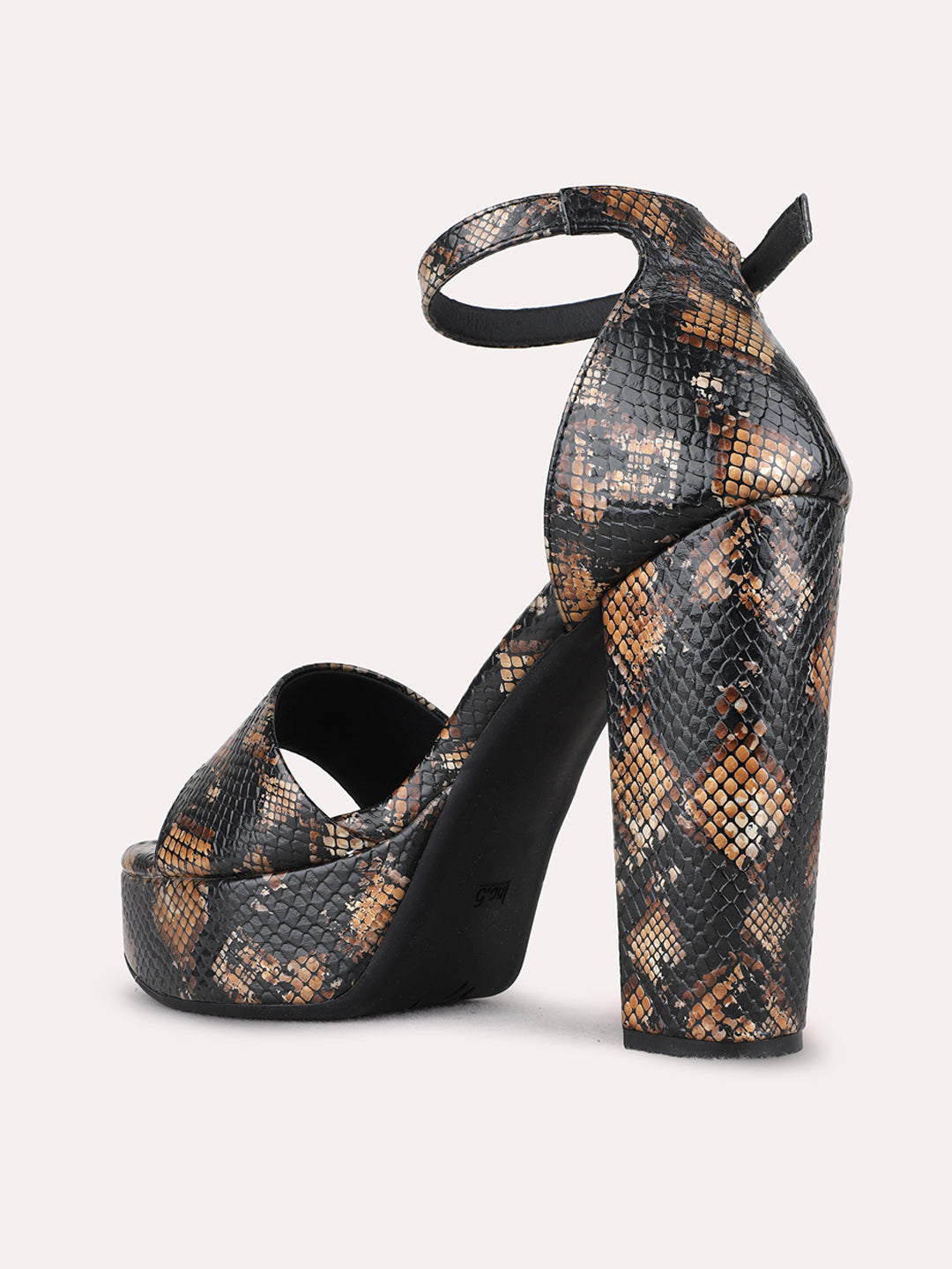 Womens Black Party Wear Printed Round Toe Platform Heels