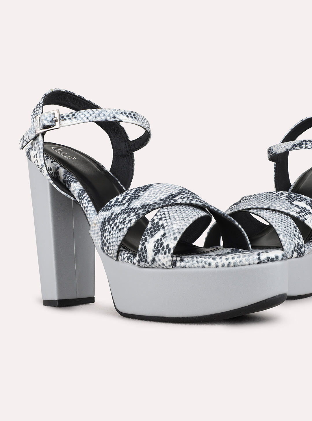 Womens Grey Party Wear Printed Round Toe Platform Heels