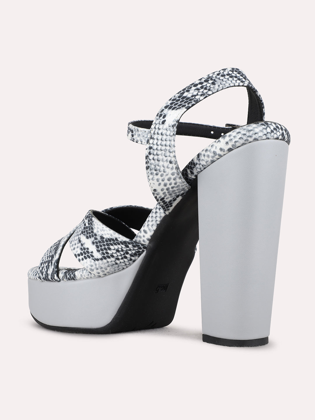 Womens Grey Party Wear Printed Round Toe Platform Heels