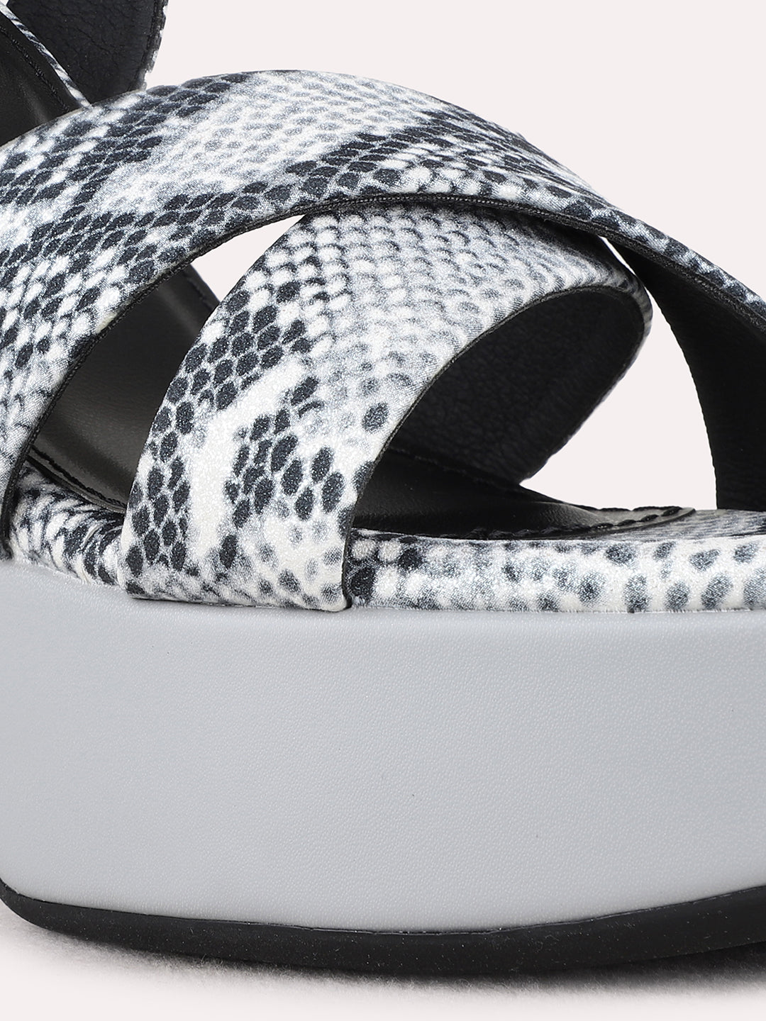 Womens Grey Party Wear Printed Round Toe Platform Heels