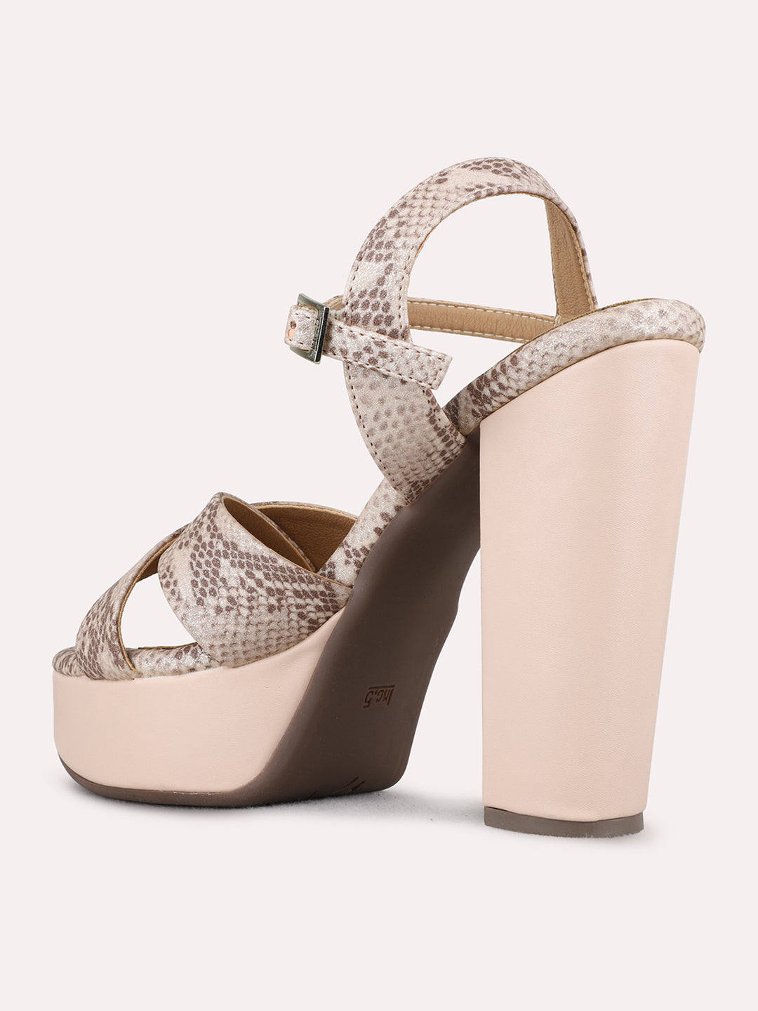 Womens Pink Party Wear Printed Round Toe Platform Heels