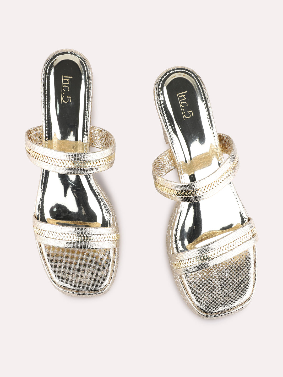 Womens Golden Party Wear Embellished Round Toe Platform Heels
