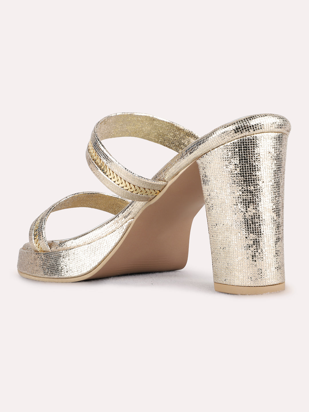 Womens Golden Party Wear Embellished Round Toe Platform Heels