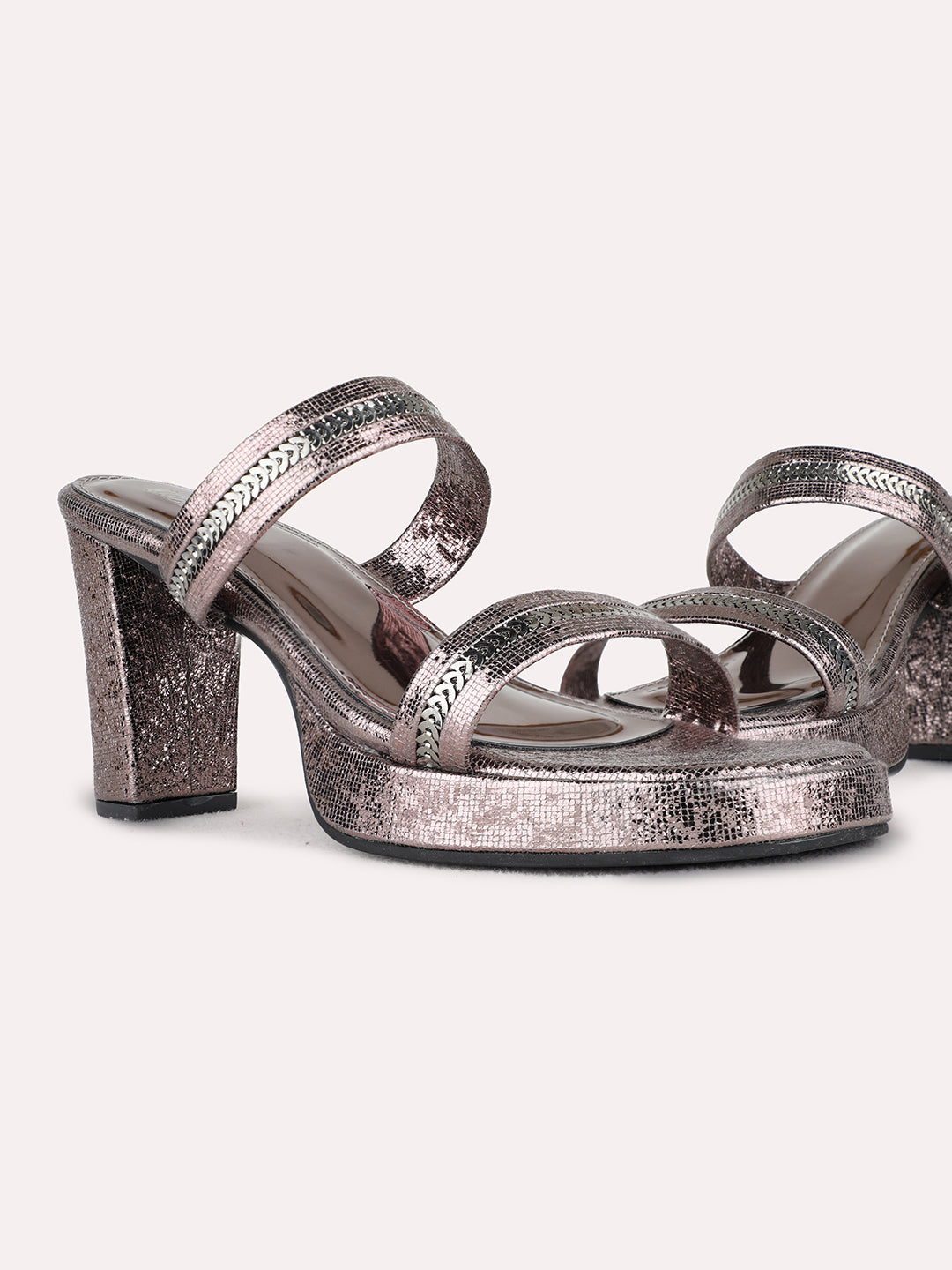 Womens Pewter Party Wear Embellished Round Toe Platform Heels