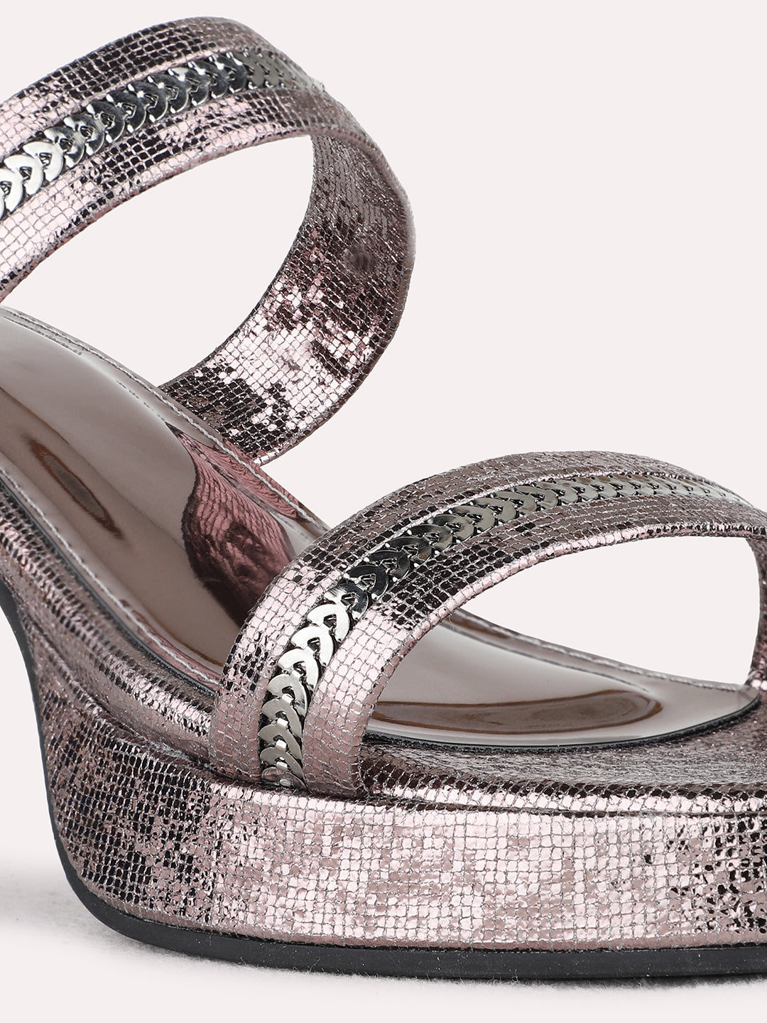 Womens Pewter Party Wear Embellished Round Toe Platform Heels