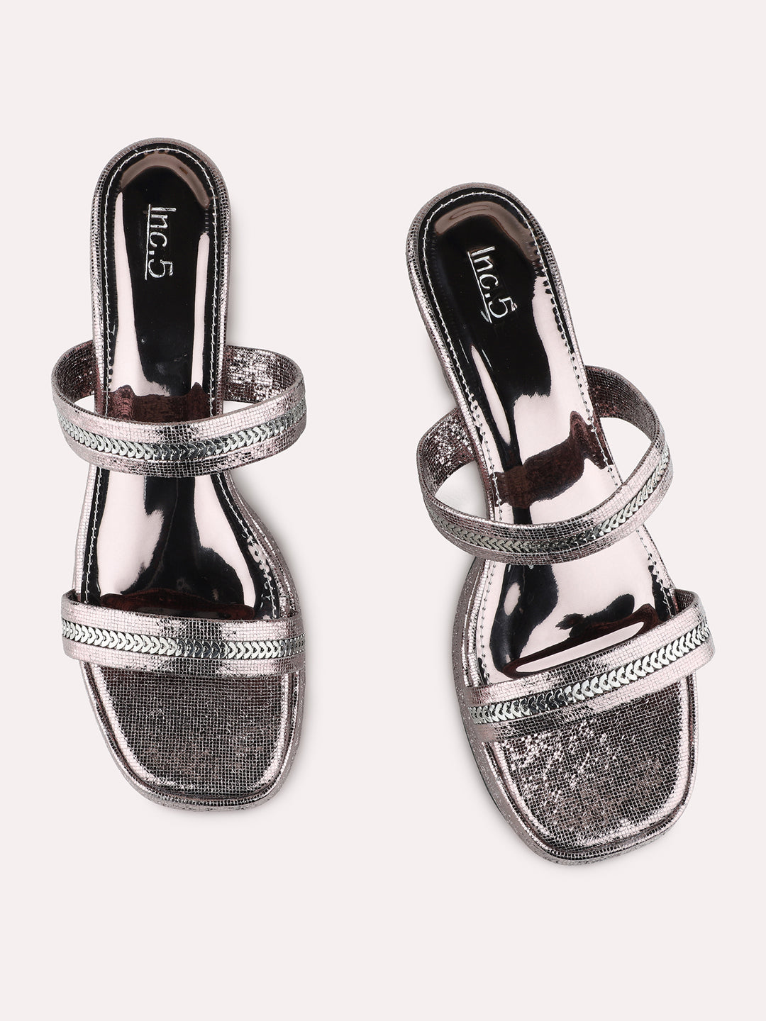 Womens Pewter Party Wear Embellished Round Toe Platform Heels