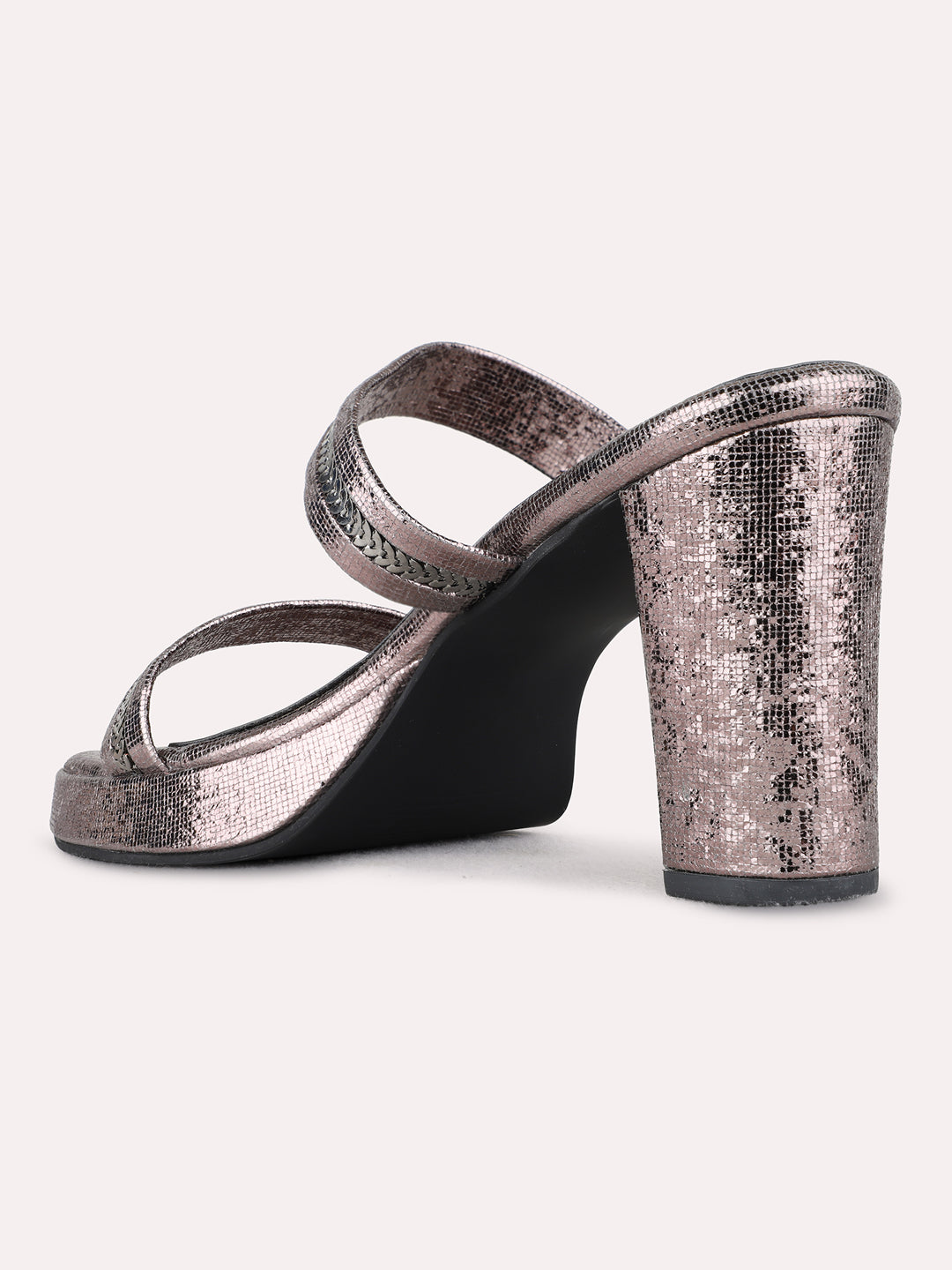 Womens Pewter Party Wear Embellished Round Toe Platform Heels