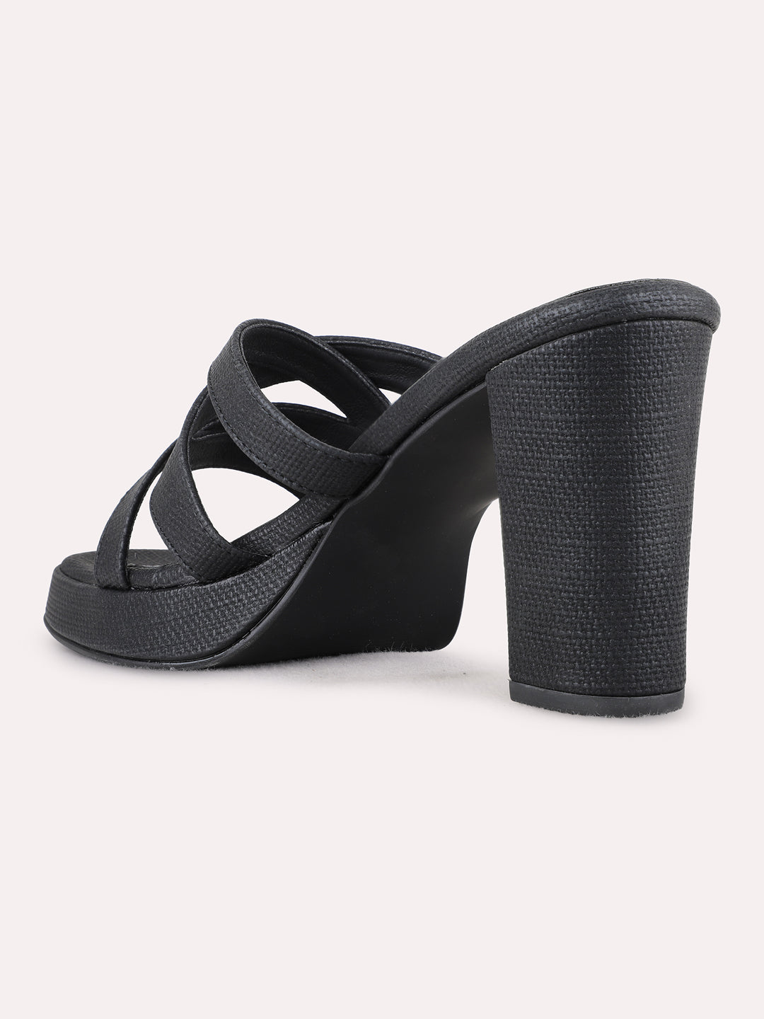 Womens Black Party Wear Solid Round Toe Platform Heels