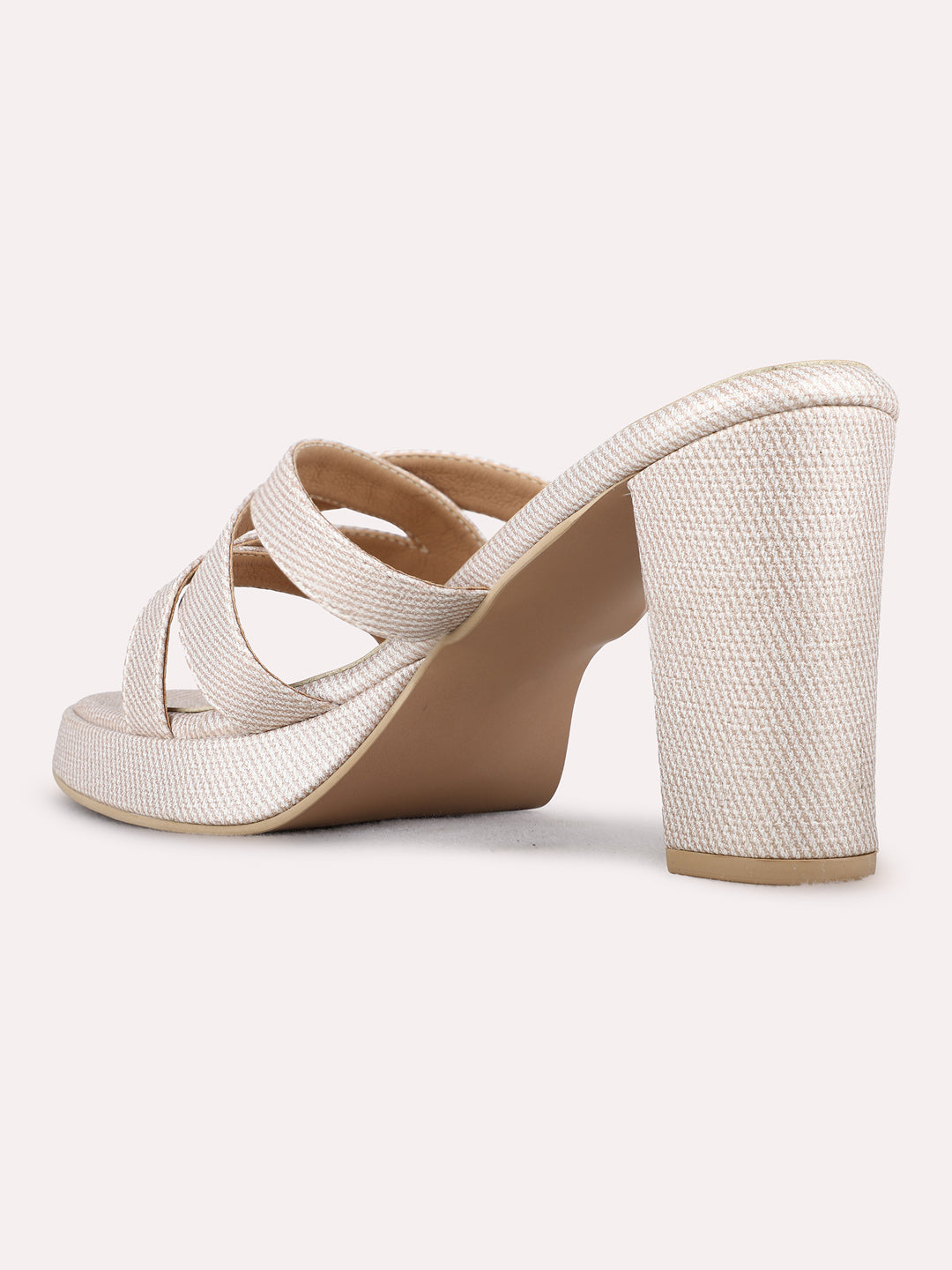 Womens Golden Party Wear Solid Round Toe Platform Heels