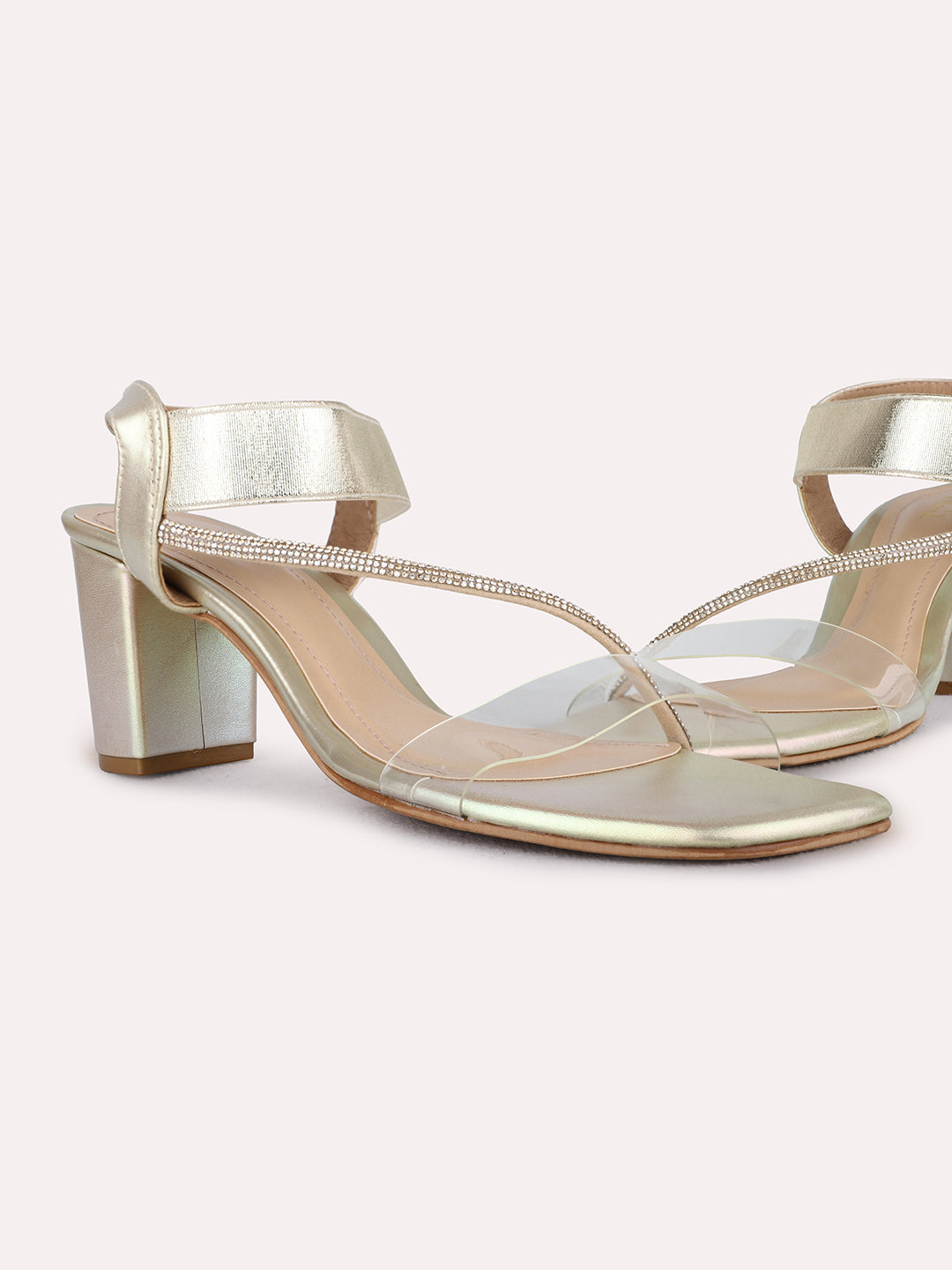 Womens Golden Party Wear Solid Block Heel Sandals