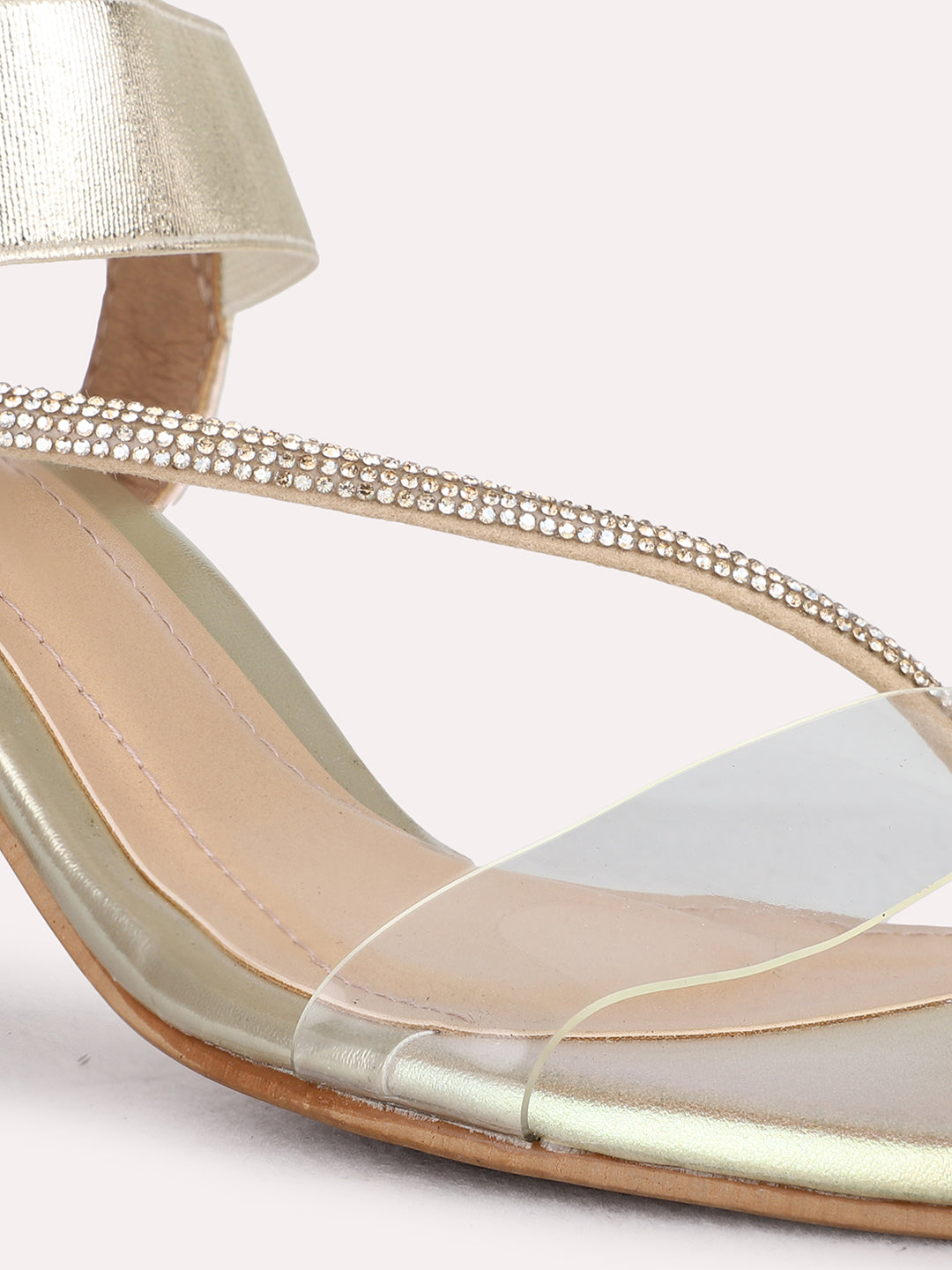 Womens Golden Party Wear Solid Block Heel Sandals