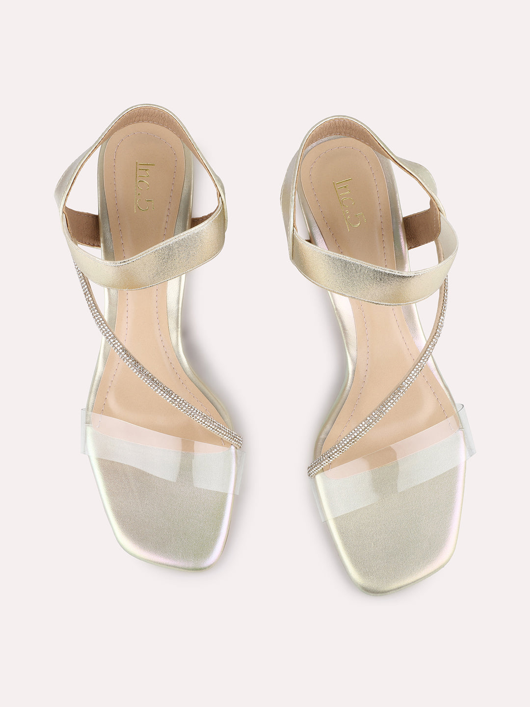 Womens Golden Party Wear Solid Block Heel Sandals