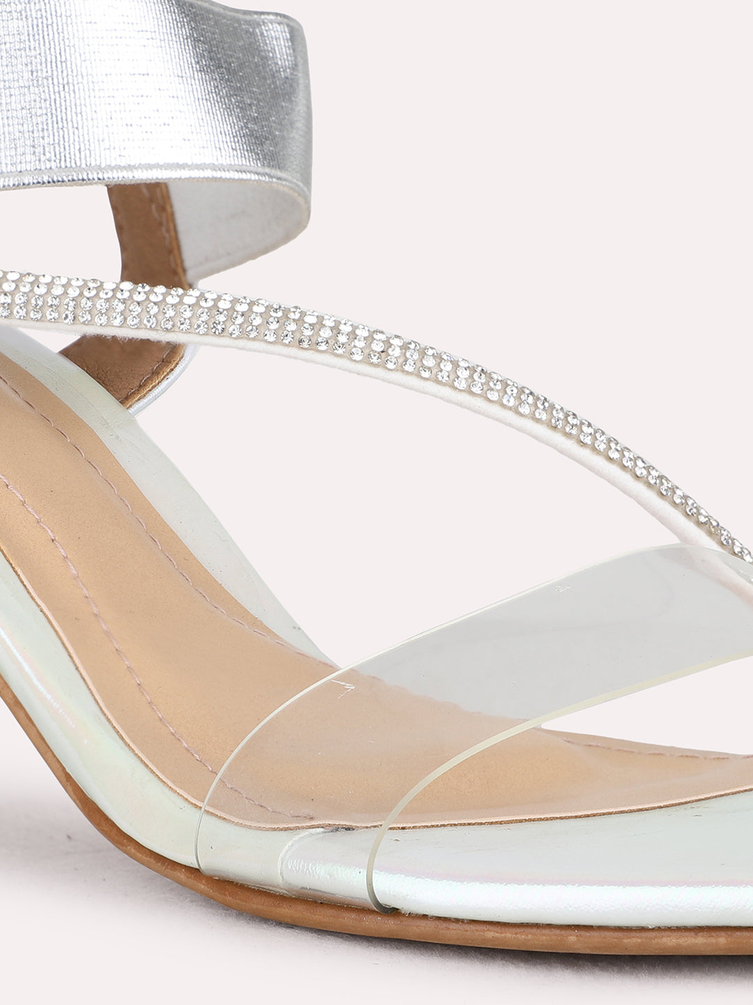 Womens Silver Party Wear Solid Block Heel Sandals