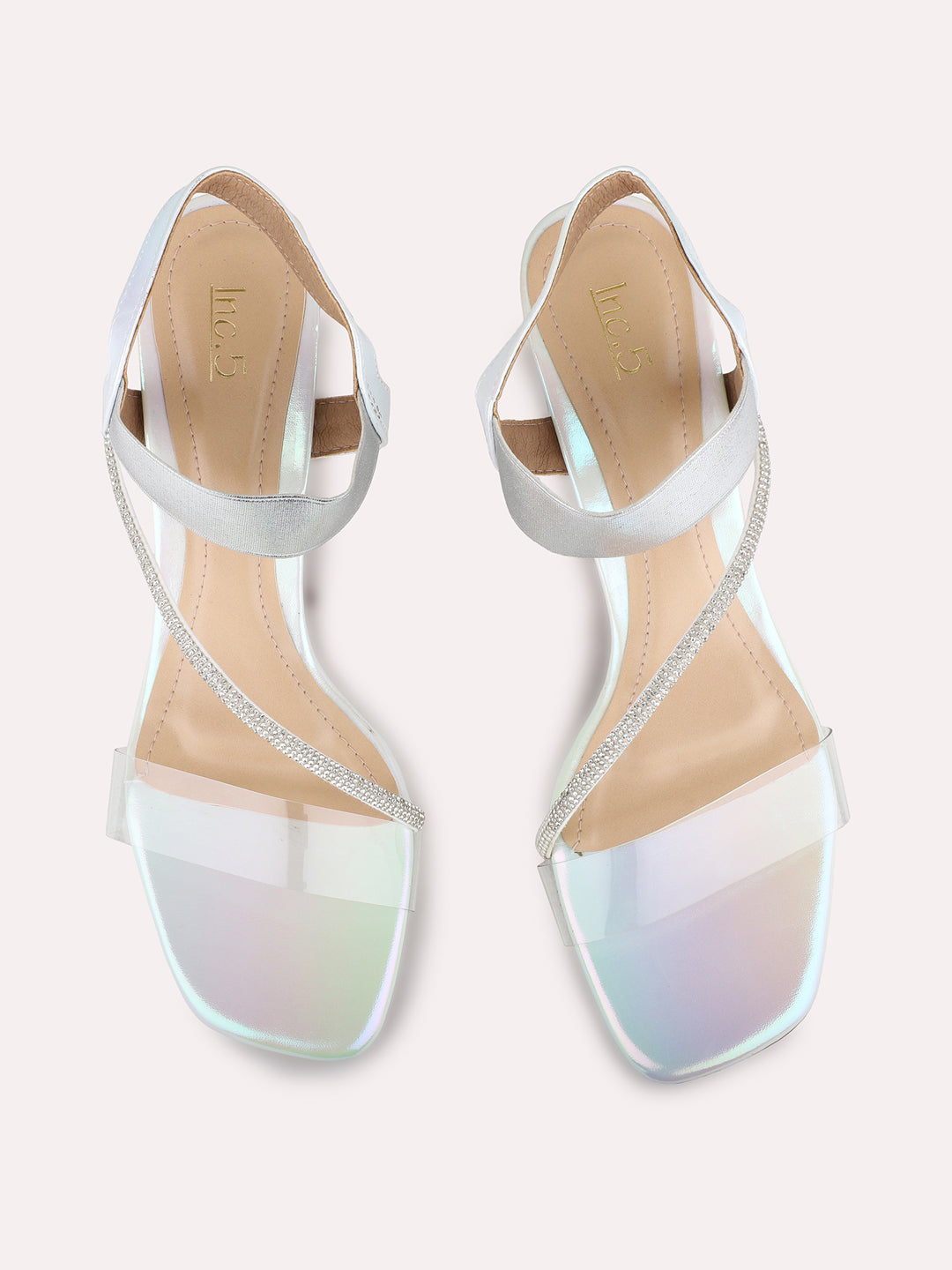 Womens Silver Party Wear Solid Block Heel Sandals