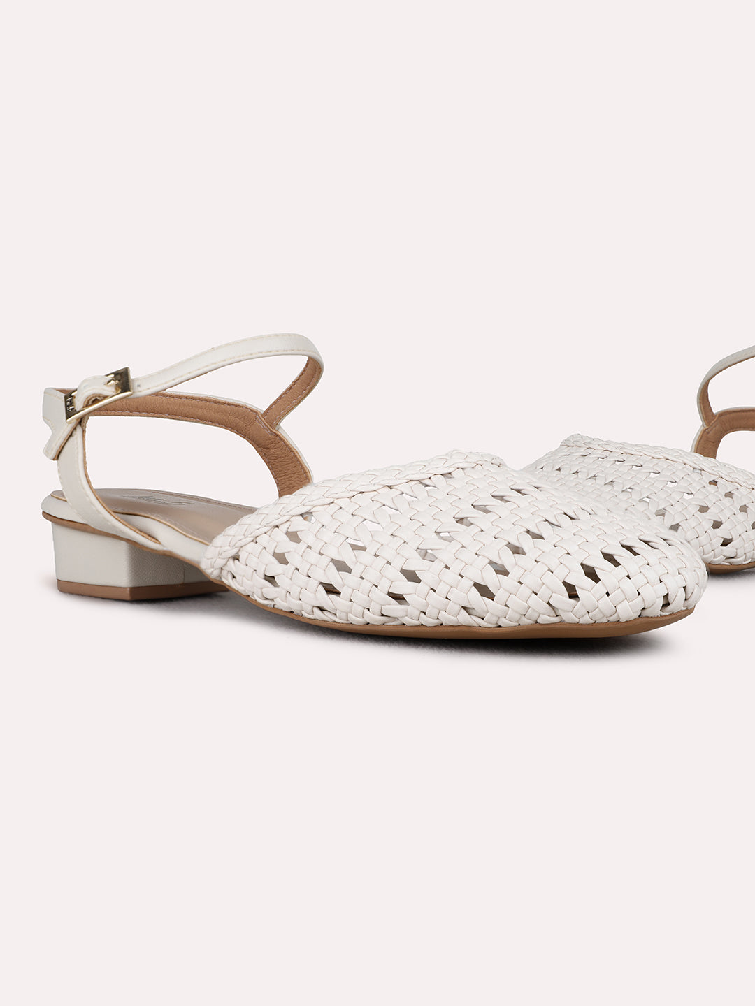 Womens Beige Party Wear Solid Pattern Round Toe Block Heels